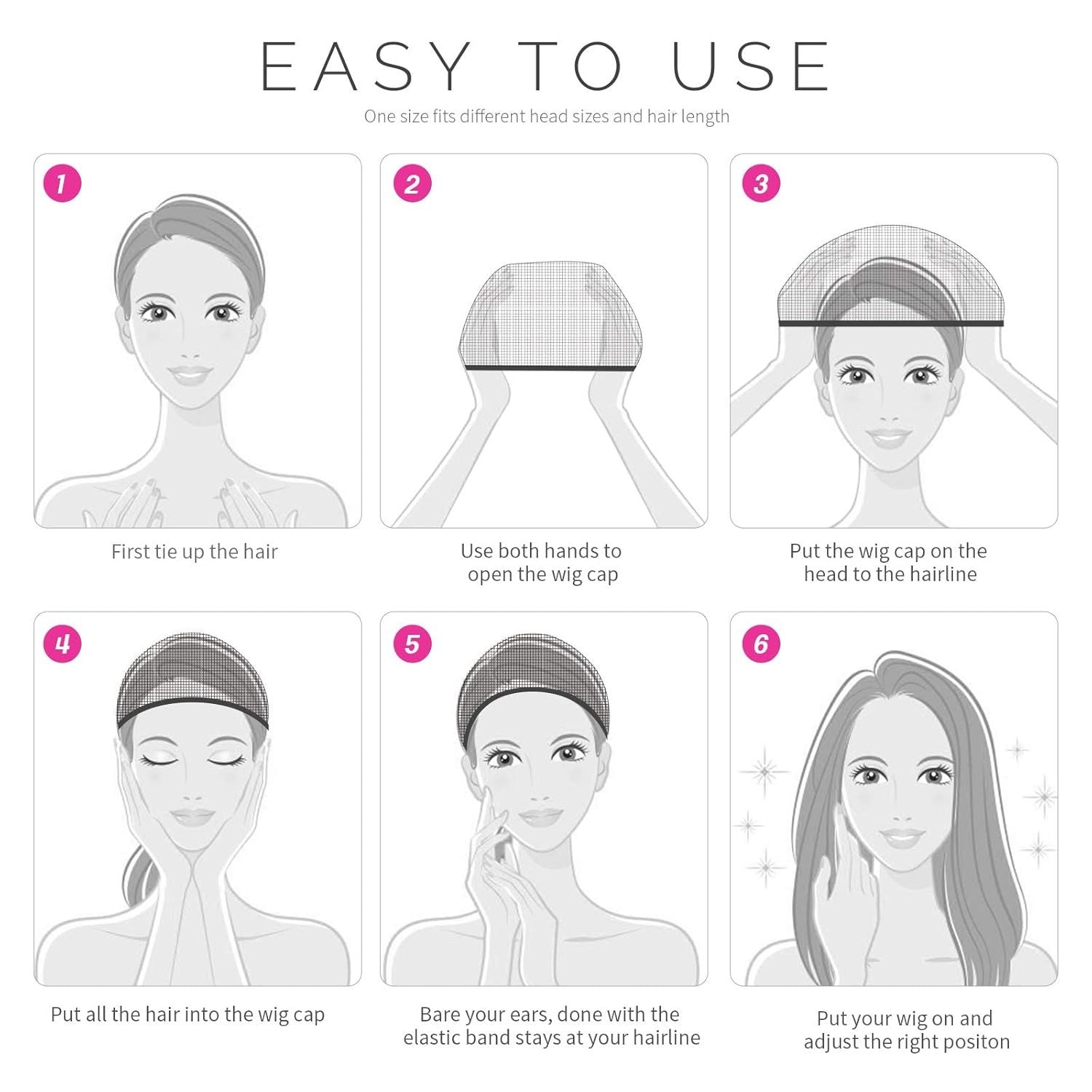 Wig Cap, 6PCS Black Stocking Caps or Wigs, Stretchy Stocking Nylon Caps or Women, Girls, Kids