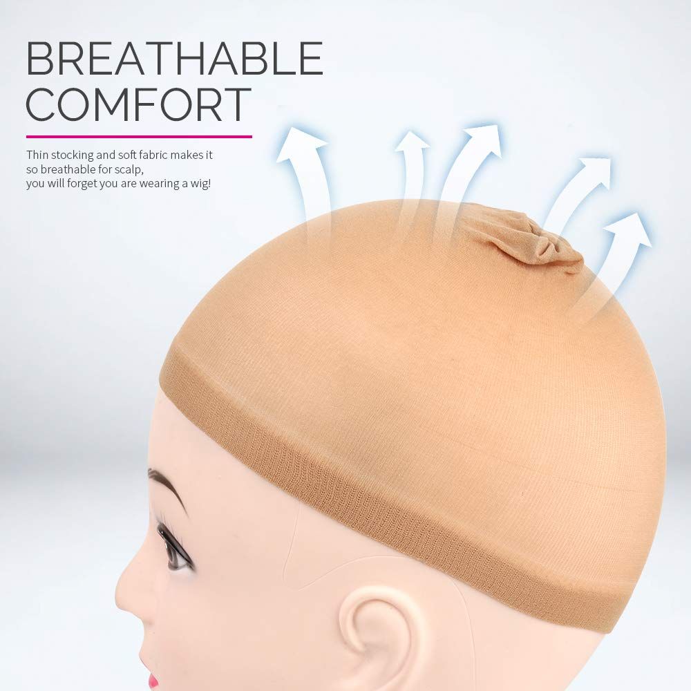 4 pieces Light Brown Stocking Wig Caps Stretchy Nylon Wig Caps or Women