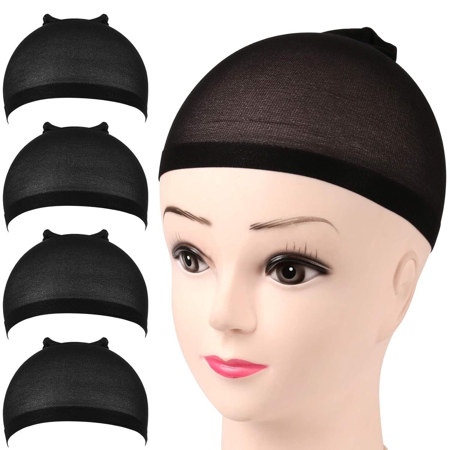 Wig Cap, Nylon Wig Caps, 4 Pieces Stocking Wig Caps or Women Black