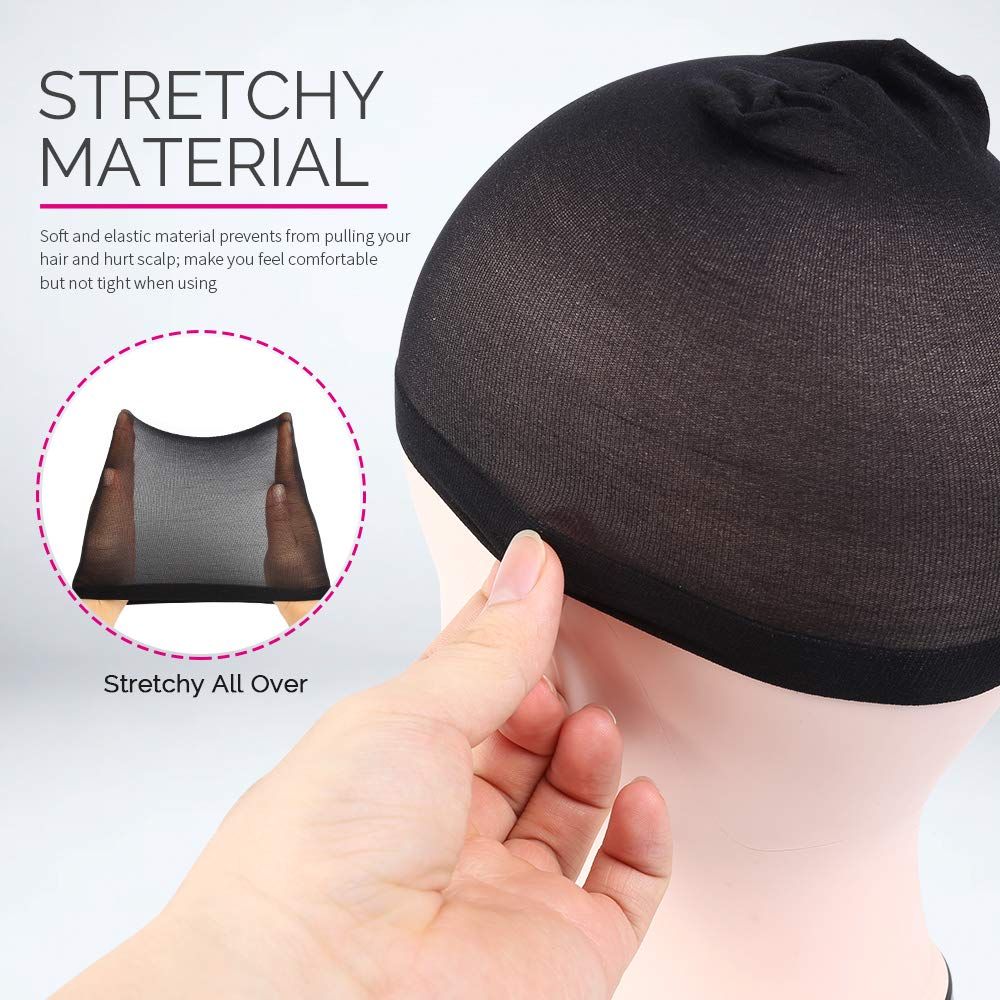 Wig Cap, Nylon Wig Caps, 4 Pieces Stocking Wig Caps or Women Black