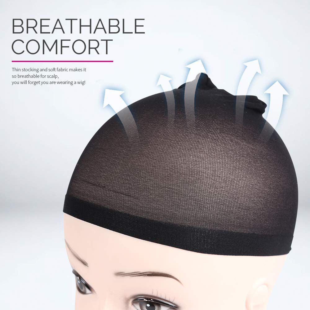 Wig Cap, Nylon Wig Caps, 4 Pieces Stocking Wig Caps or Women Black