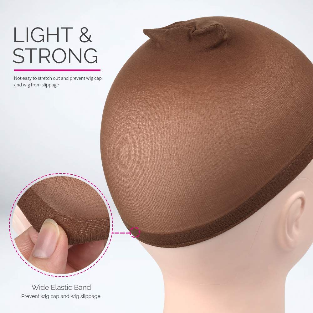 Wig Cap, 4 pieces Dark Brown Stocking Wig Caps Stretchy Nylon Wig Caps or Women