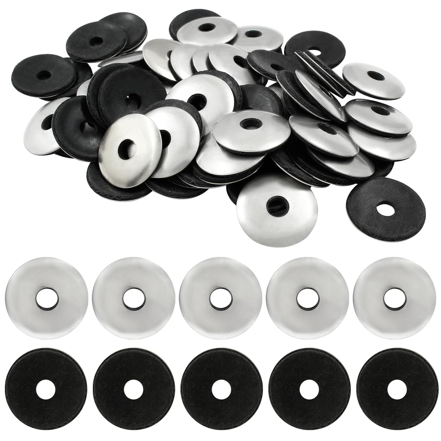 Biaungdo 60 Pcs 1/4" x 1" Neoprene Washers, Stainless Steel Neoprene EPDM Bonded Sealing Washers Rubber Washers Gasket Assortment Kit for Screws M6.3 x 25mm