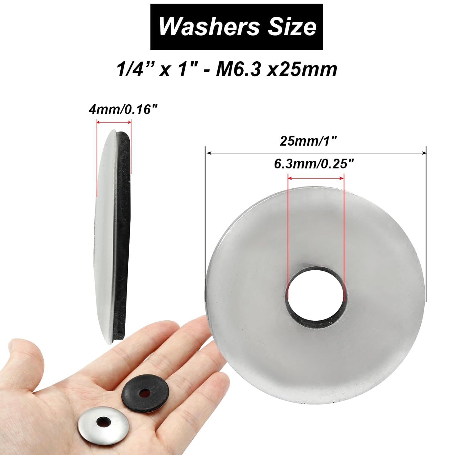 Biaungdo 60 Pcs 1/4" x 1" Neoprene Washers, Stainless Steel Neoprene EPDM Bonded Sealing Washers Rubber Washers Gasket Assortment Kit for Screws M6.3 x 25mm