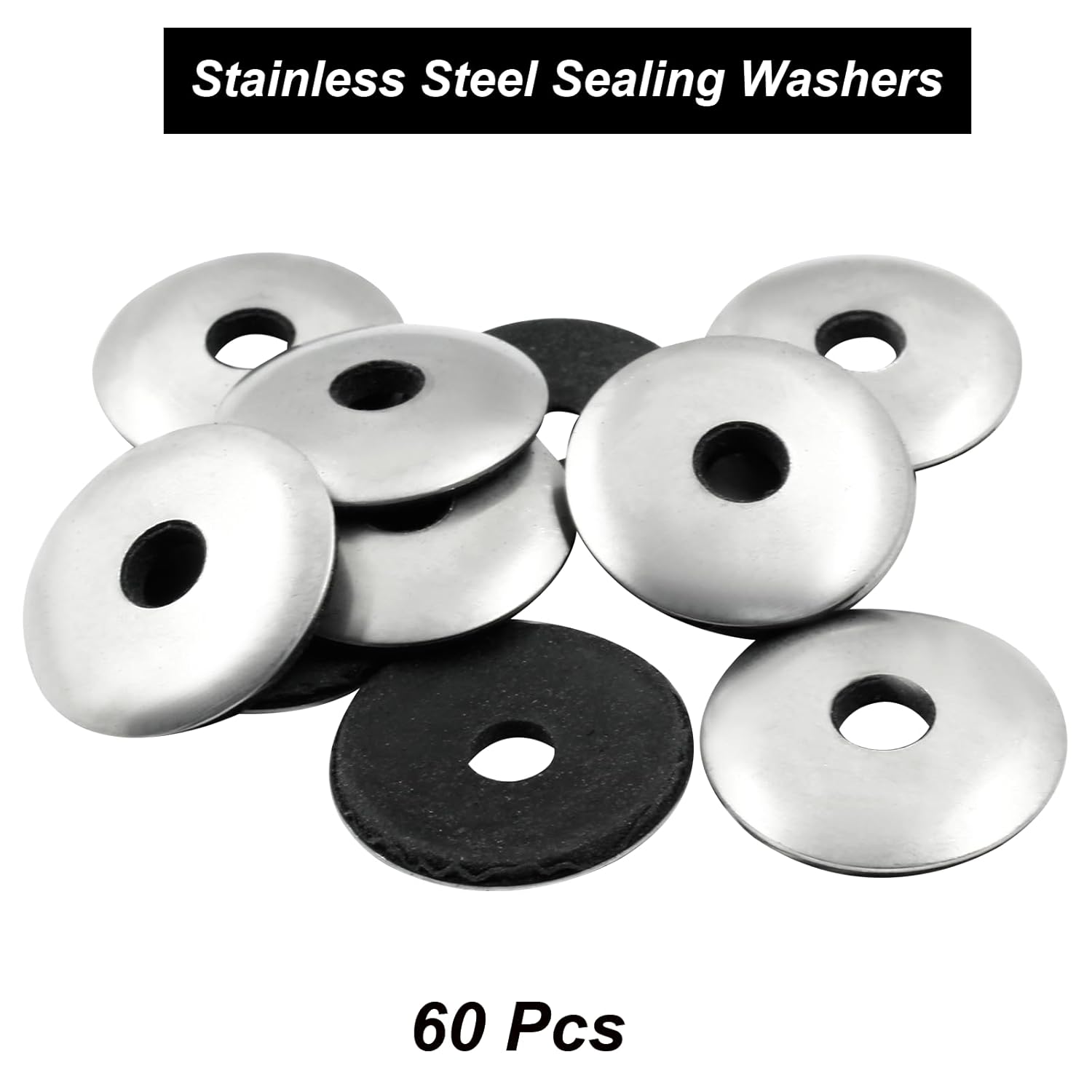 Biaungdo 60 Pcs 1/4" x 1" Neoprene Washers, Stainless Steel Neoprene EPDM Bonded Sealing Washers Rubber Washers Gasket Assortment Kit for Screws M6.3 x 25mm