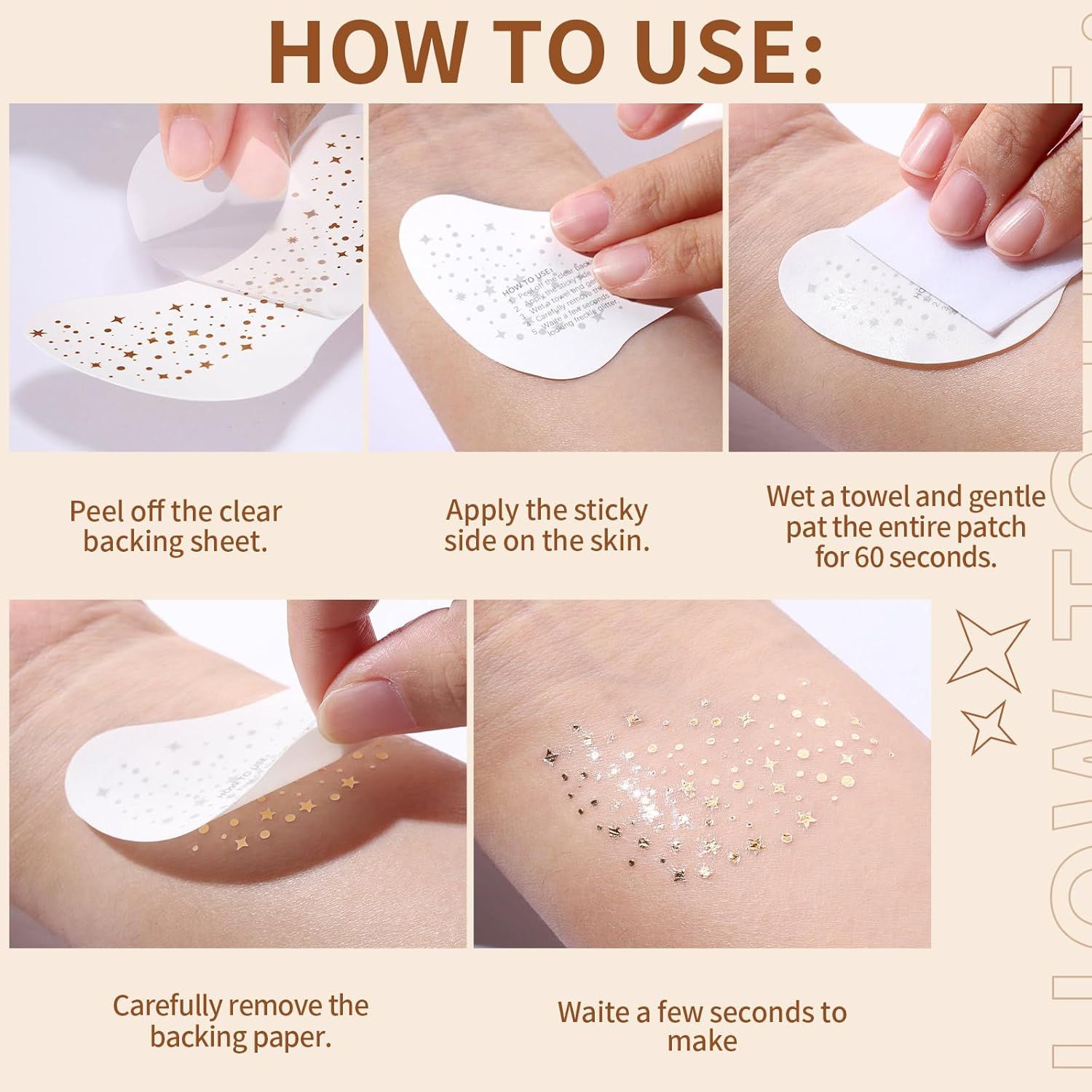 6PCS Glitter reckles ace, Glitter Makeup Speckles. Makeup Patches, ace Speckles or Women, Gold