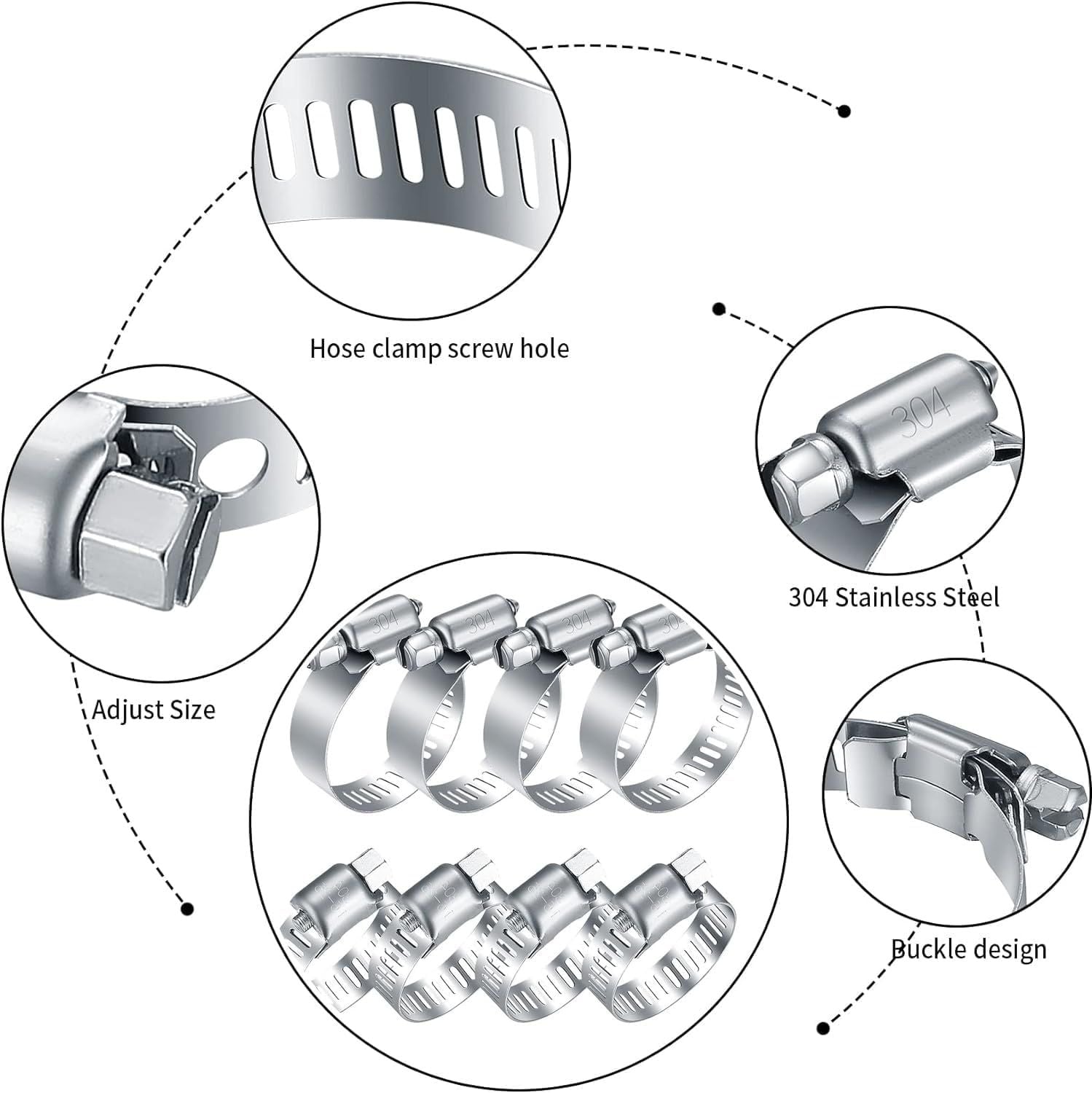 20Pcs Adjustable Stainless Steel Hose Clamps Assortment Kit, 1/4-2 in 6-51mm Worm Gear Pipe, uel LineHeavy Duty or Plumbing, Washing Machine, Mechanical，Garden and Automotive Hose Connections