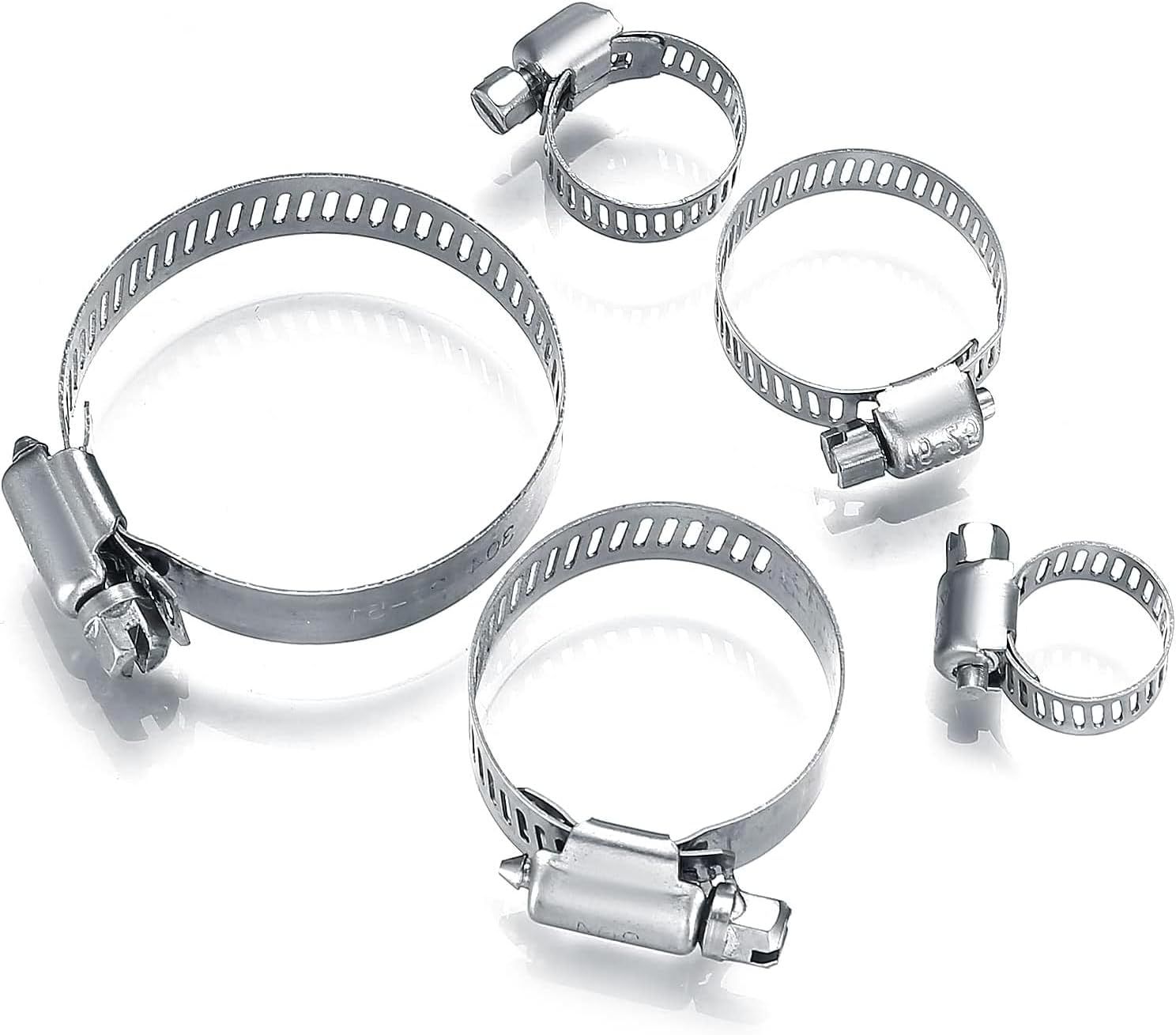 20Pcs Adjustable Stainless Steel Hose Clamps Assortment Kit, 1/4-2 in 6-51mm Worm Gear Pipe, uel LineHeavy Duty or Plumbing, Washing Machine, Mechanical，Garden and Automotive Hose Connections