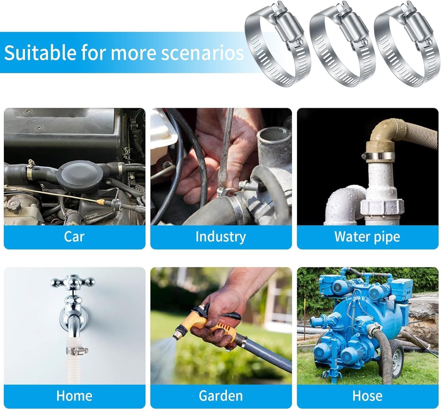 20Pcs Adjustable Stainless Steel Hose Clamps Assortment Kit, 1/4-2 in 6-51mm Worm Gear Pipe, uel LineHeavy Duty or Plumbing, Washing Machine, Mechanical，Garden and Automotive Hose Connections