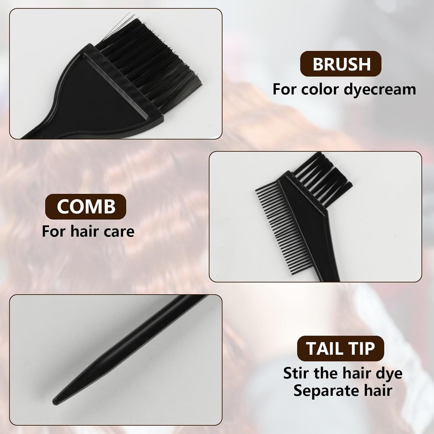 6 Pcs Hair Dye Brush Applicator Kit, Hair Color Brushes or Women Men, Hair Coloring Brush Set, Hair Color Applicator Brush Combs, Hair Dye Applicator Brush, Hair Tint Dyeing Hair Dying Tools Kits