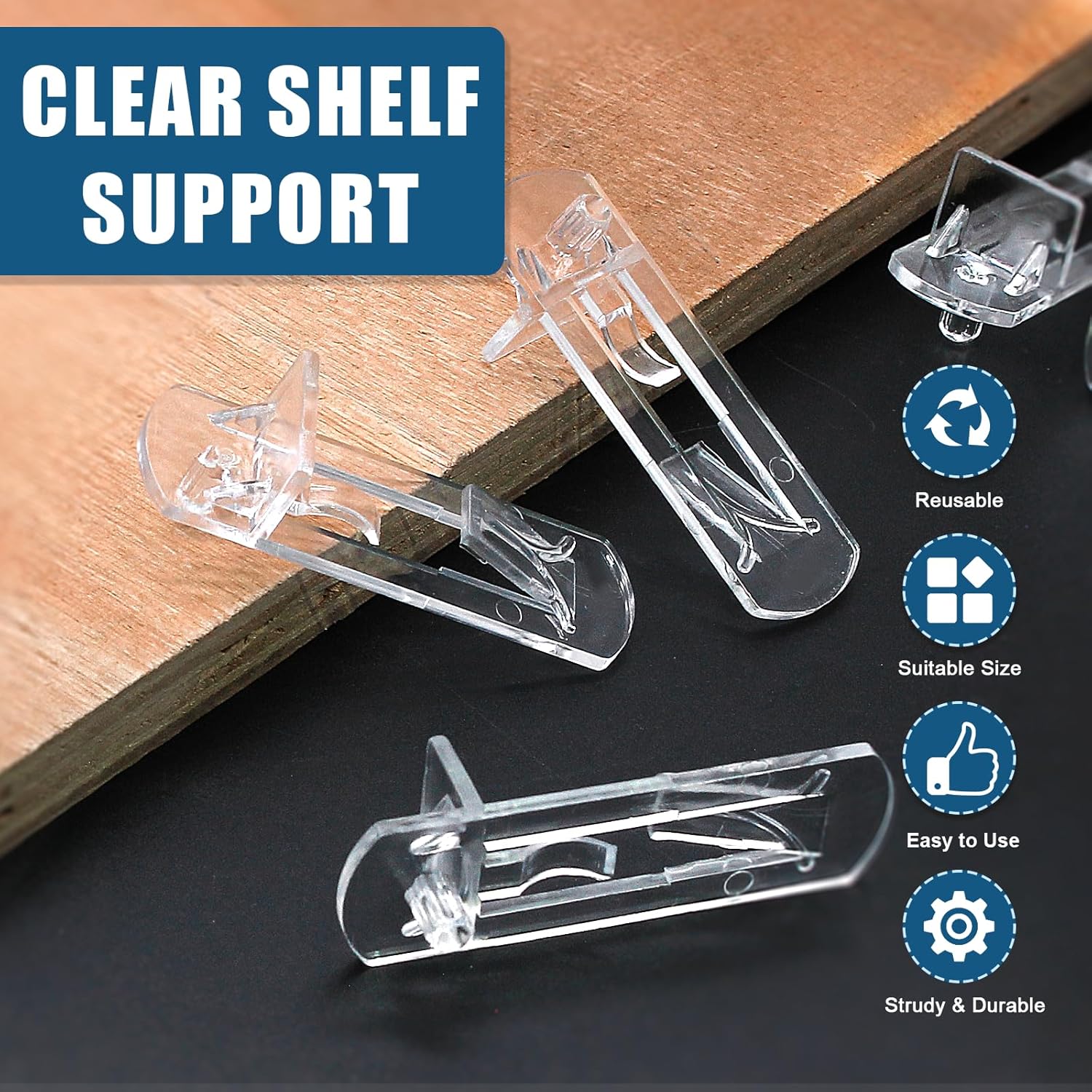Biaungdo 12 Pcs Plastic Locking Shelf Support Pegs, 5mm Clear Cabinet Shelf Pins Self-Locking Cabinet Shelf Pegs Clips for Kitchen Furniture Bookcase Closet Fit 5mm Diameter Hole & 3/4 Inch Shelf