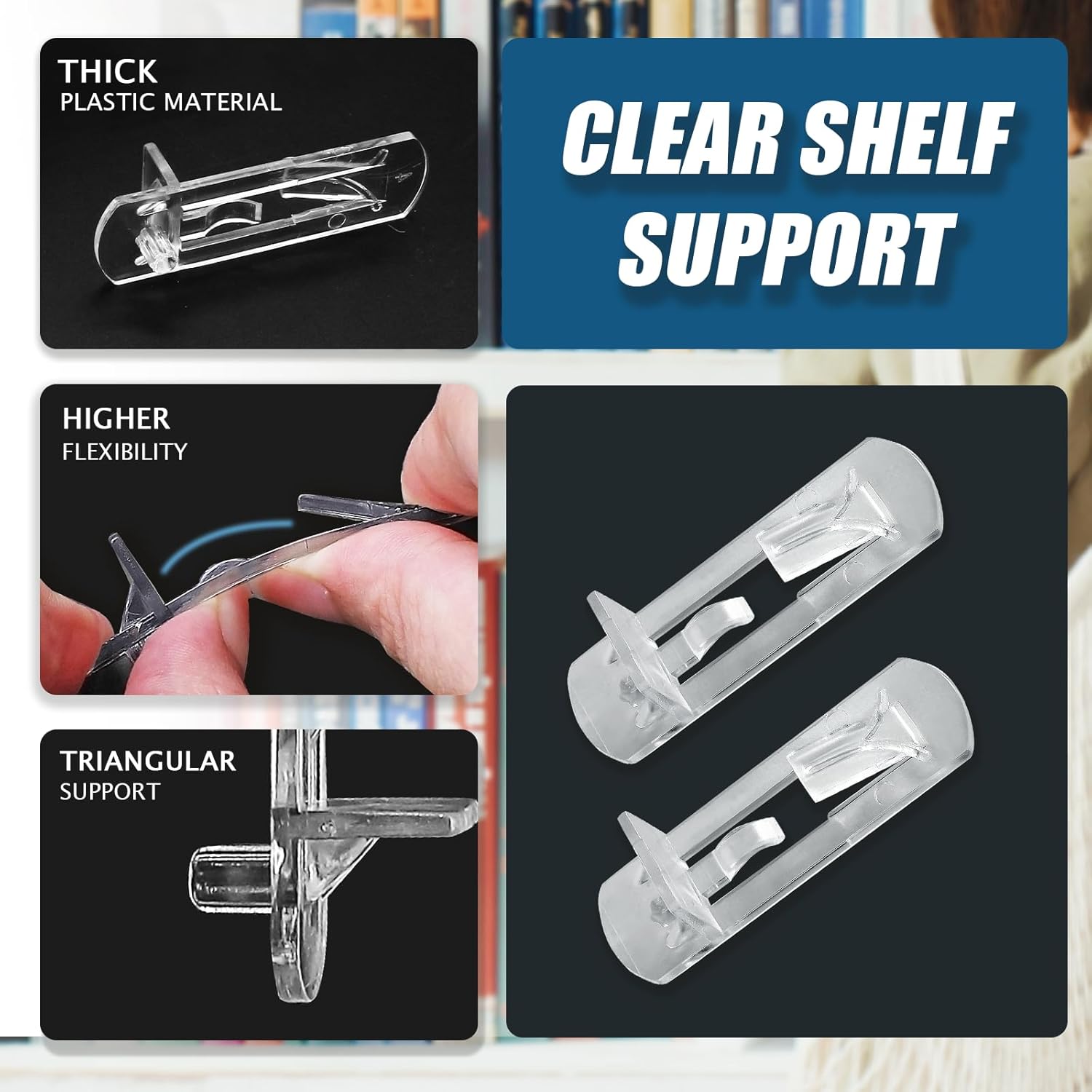 Biaungdo 12 Pcs Plastic Locking Shelf Support Pegs, 5mm Clear Cabinet Shelf Pins Self-Locking Cabinet Shelf Pegs Clips for Kitchen Furniture Bookcase Closet Fit 5mm Diameter Hole & 3/4 Inch Shelf