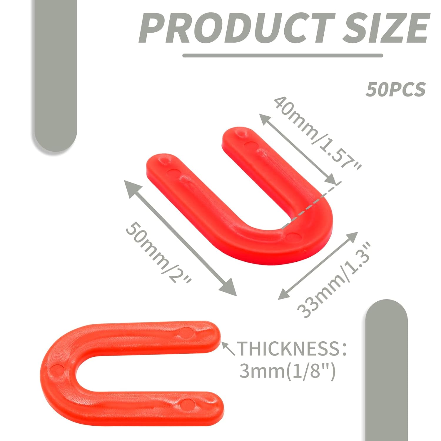 Biaungdo 50 Pcs Horseshoe Shim Tile Spacers, 1/8 Inch U Shape Tile Spacers Plastic Shims Structural Shims for Leveling, Red