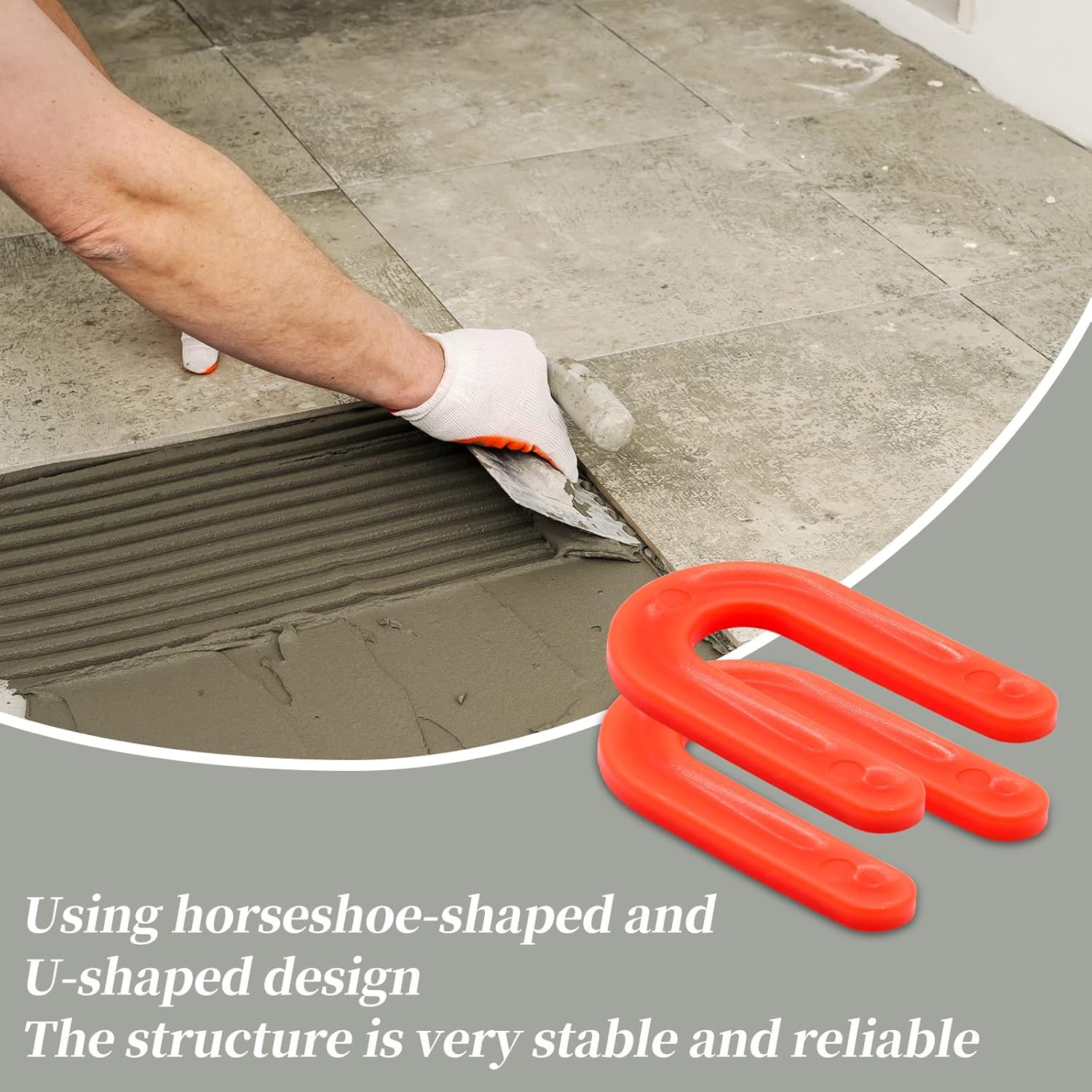 Biaungdo 50 Pcs Horseshoe Shim Tile Spacers, 1/8 Inch U Shape Tile Spacers Plastic Shims Structural Shims for Leveling, Red