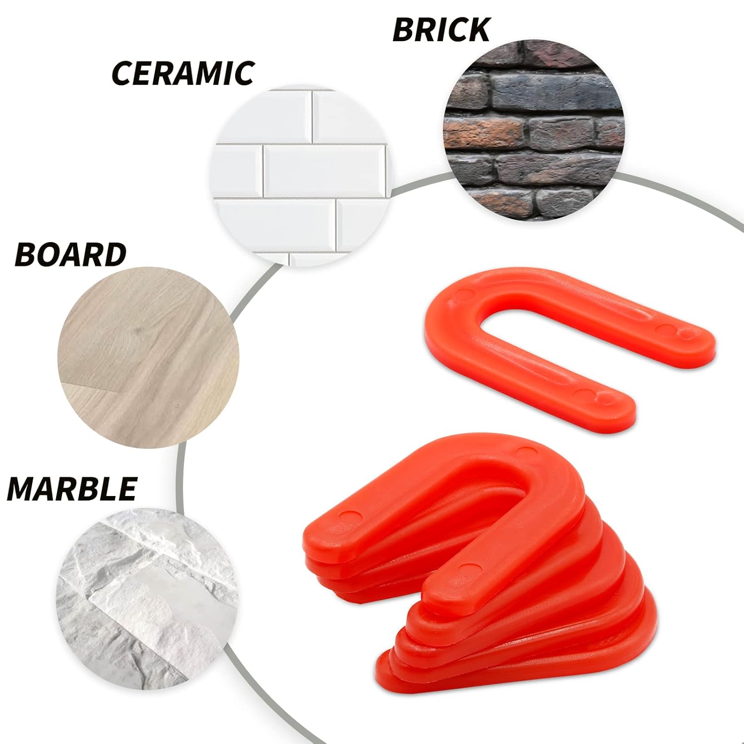 Biaungdo 50 Pcs Horseshoe Shim Tile Spacers, 1/8 Inch U Shape Tile Spacers Plastic Shims Structural Shims for Leveling, Red