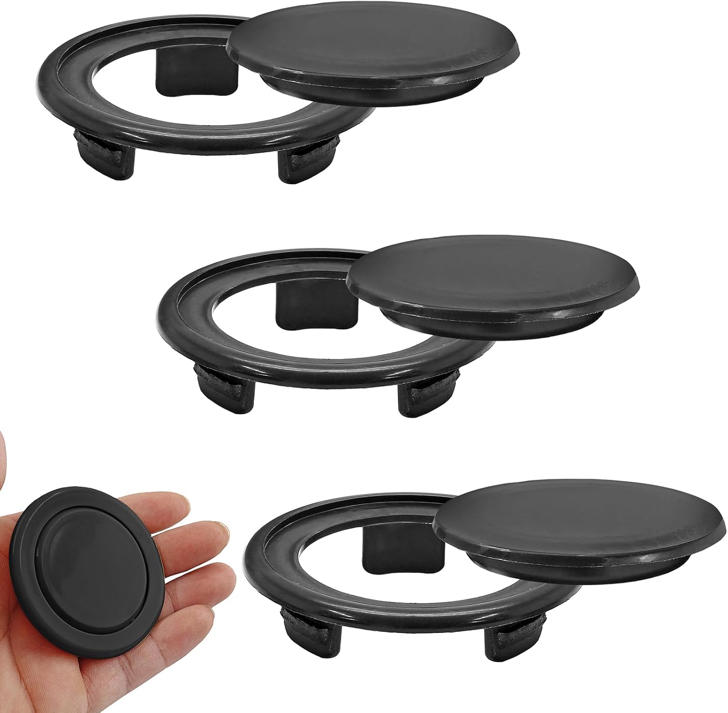 Biaungdo 3 Sets 3 Inch Outdoor Patio Table Umbrella Hole Ring and Cap Set, Standard Size Garden Beach Tablet Thicker Hole Ring Plug and Cap Set Black, Inner Diameter 50mm/2inch