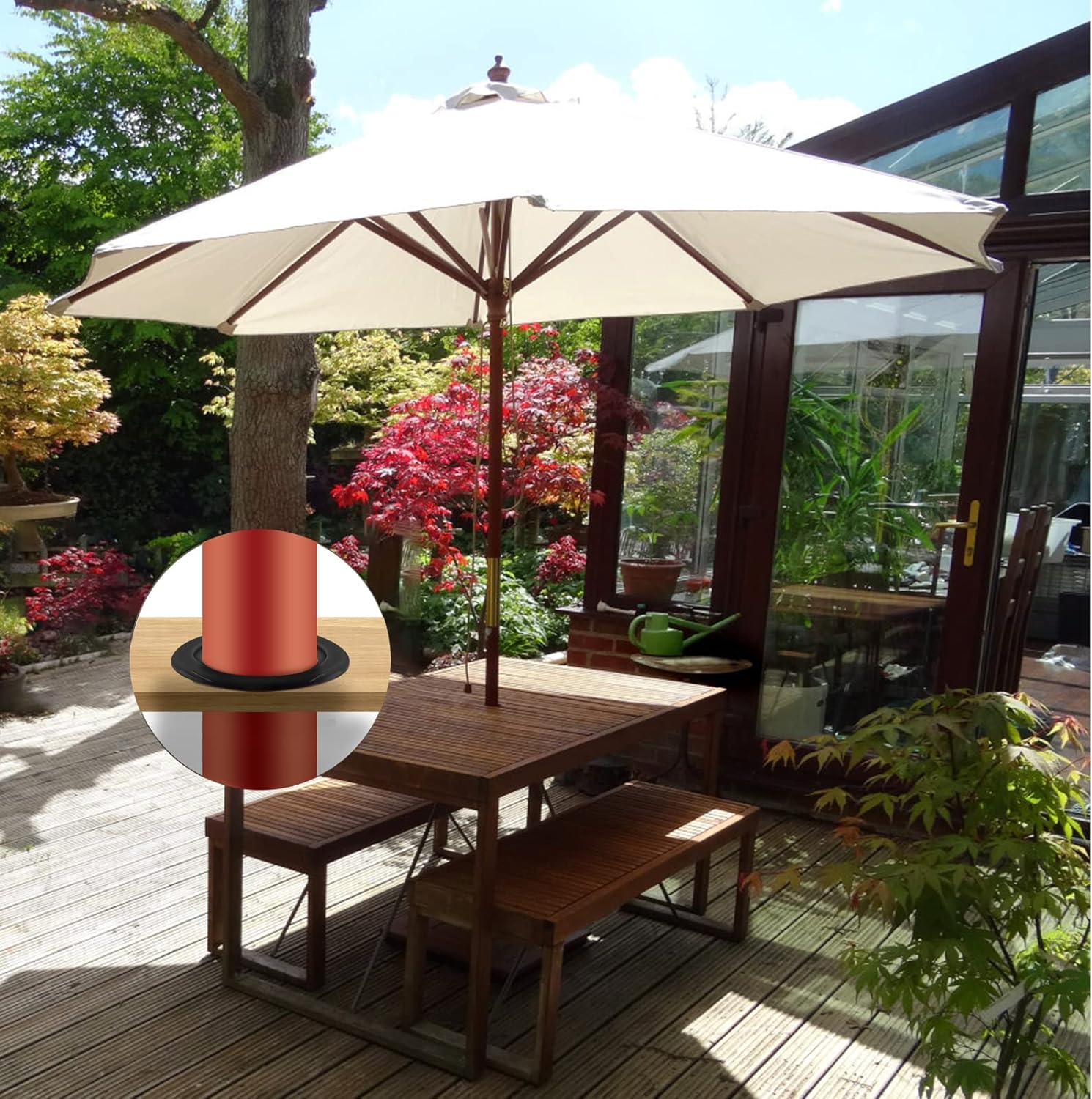 Biaungdo 3 Sets 3 Inch Outdoor Patio Table Umbrella Hole Ring and Cap Set, Standard Size Garden Beach Tablet Thicker Hole Ring Plug and Cap Set Black, Inner Diameter 50mm/2inch