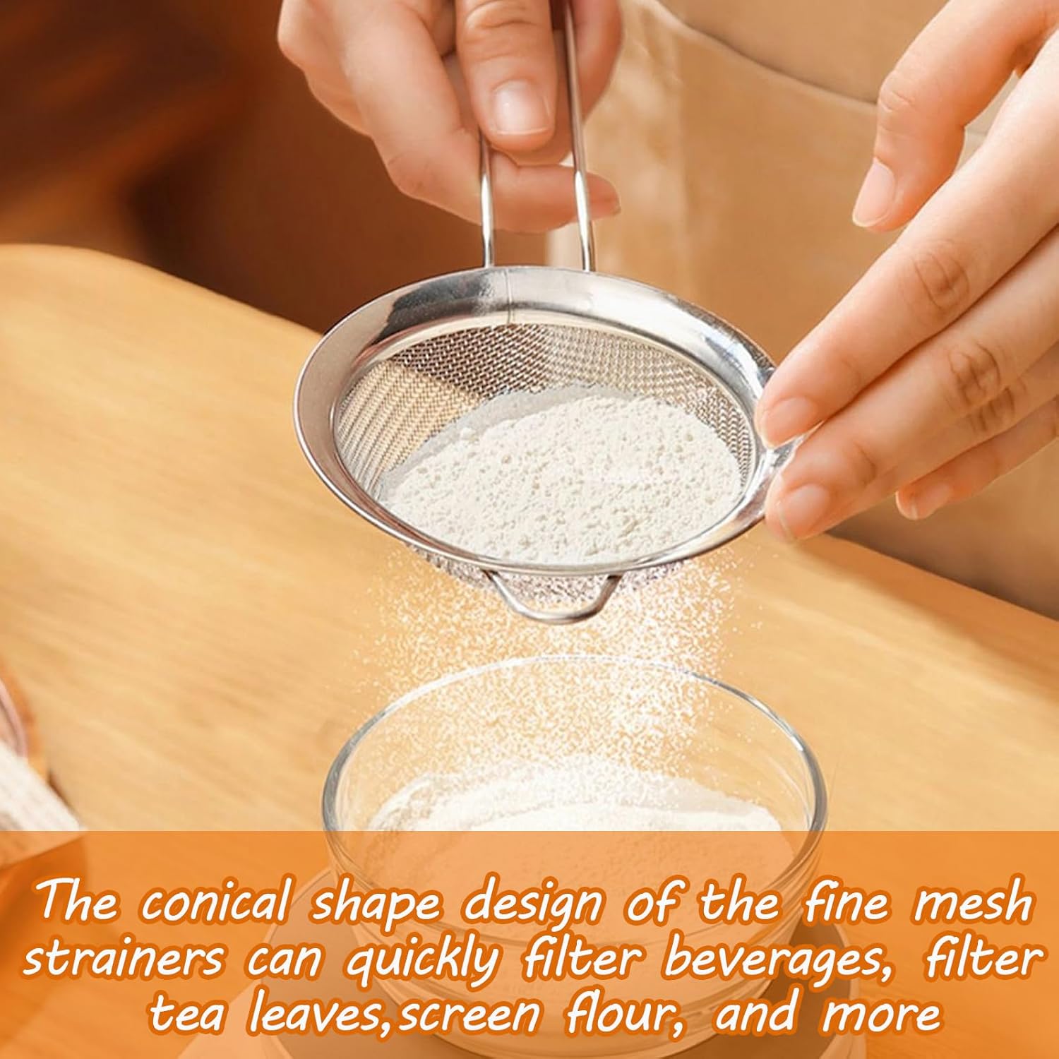 Biaungdo 2 Pcs 8.5 cm/3.3 Inch Fine Mesh Strainer, Stainless Steel Tea Strainer Conical Mesh Strainers Sieve for Cocktail, Coffee, Food, Noodles, Tea Filter Small