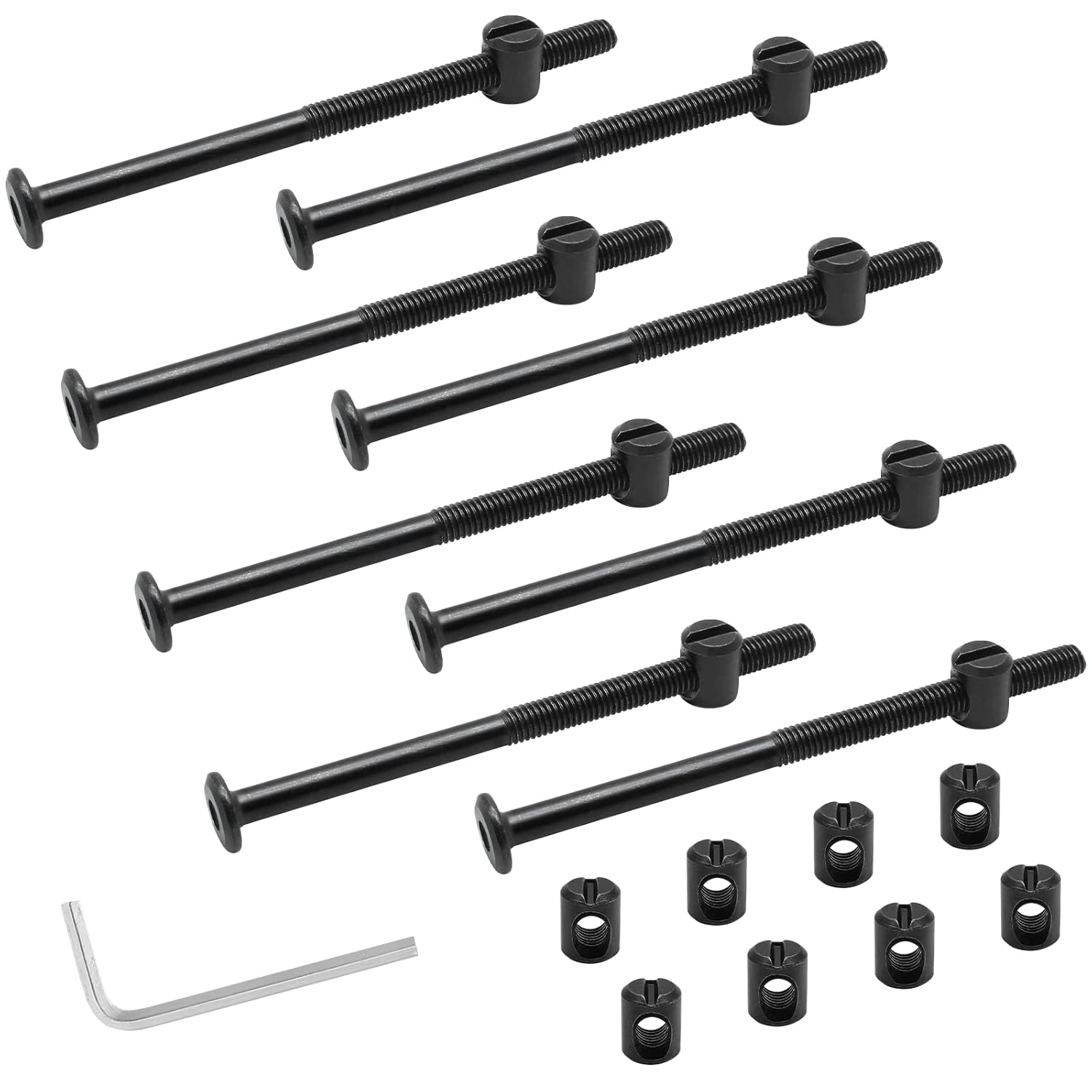 Biaungdo M6 x 100mm Bunk Bed Bolts, Hex Drive Socket Furniture Barrel Screws Bolt Nuts Furniture Crib Baby Bed Bolt with Wrench Black, 12 Pcs