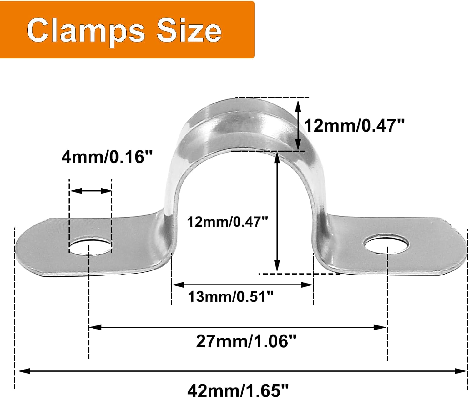 Biaungdo 30 Pcs M12 Rigid Pipe Strap, 1/2" Stainless Steel Two Hole Strap U Bracket Pipe Clamps Heavy Duty Conduit Clamps Tension Tube Clip Cable Clamp Hanger with 2 Holes for Pipe Cable Silver