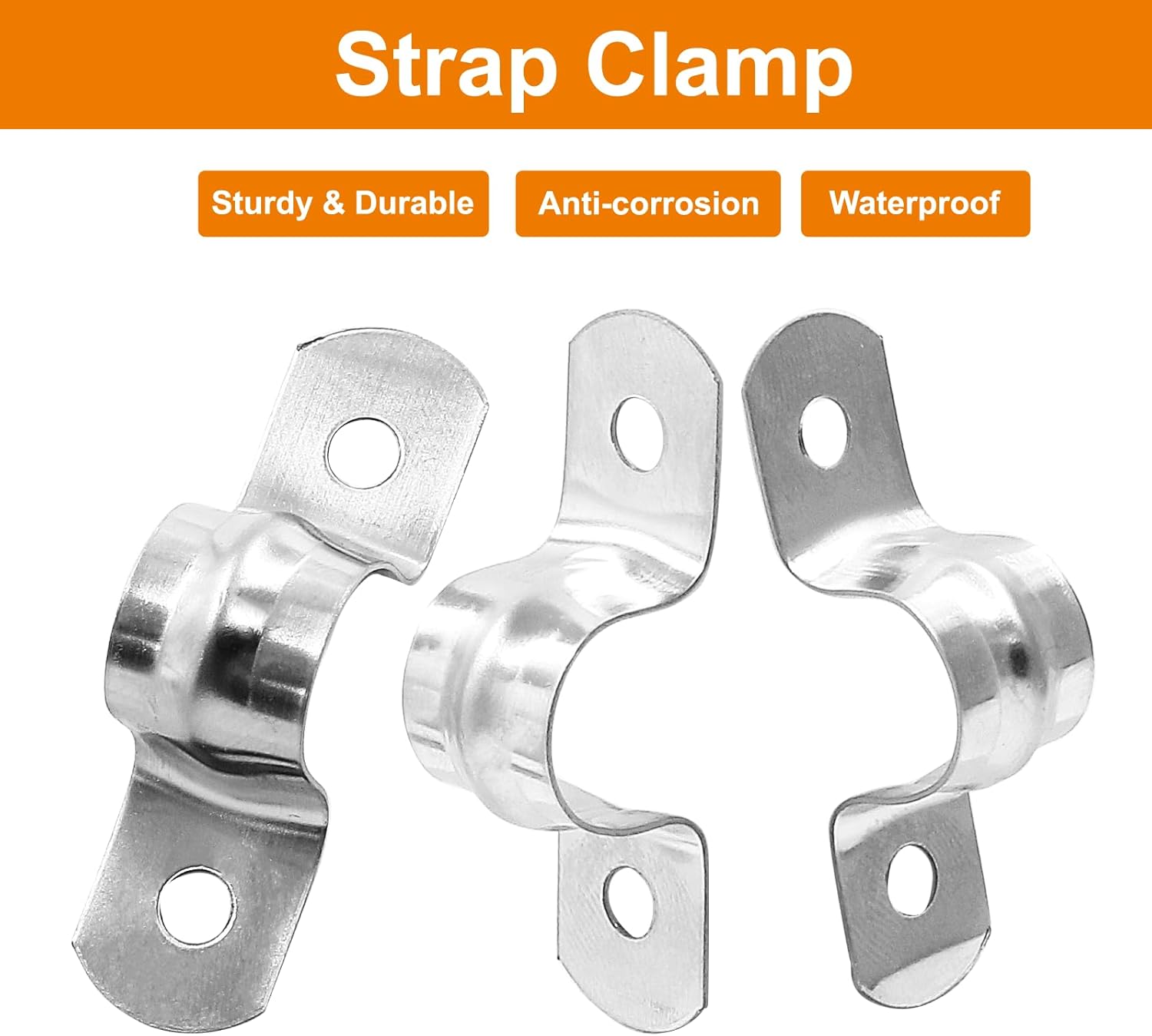 Biaungdo 30 Pcs M12 Rigid Pipe Strap, 1/2" Stainless Steel Two Hole Strap U Bracket Pipe Clamps Heavy Duty Conduit Clamps Tension Tube Clip Cable Clamp Hanger with 2 Holes for Pipe Cable Silver