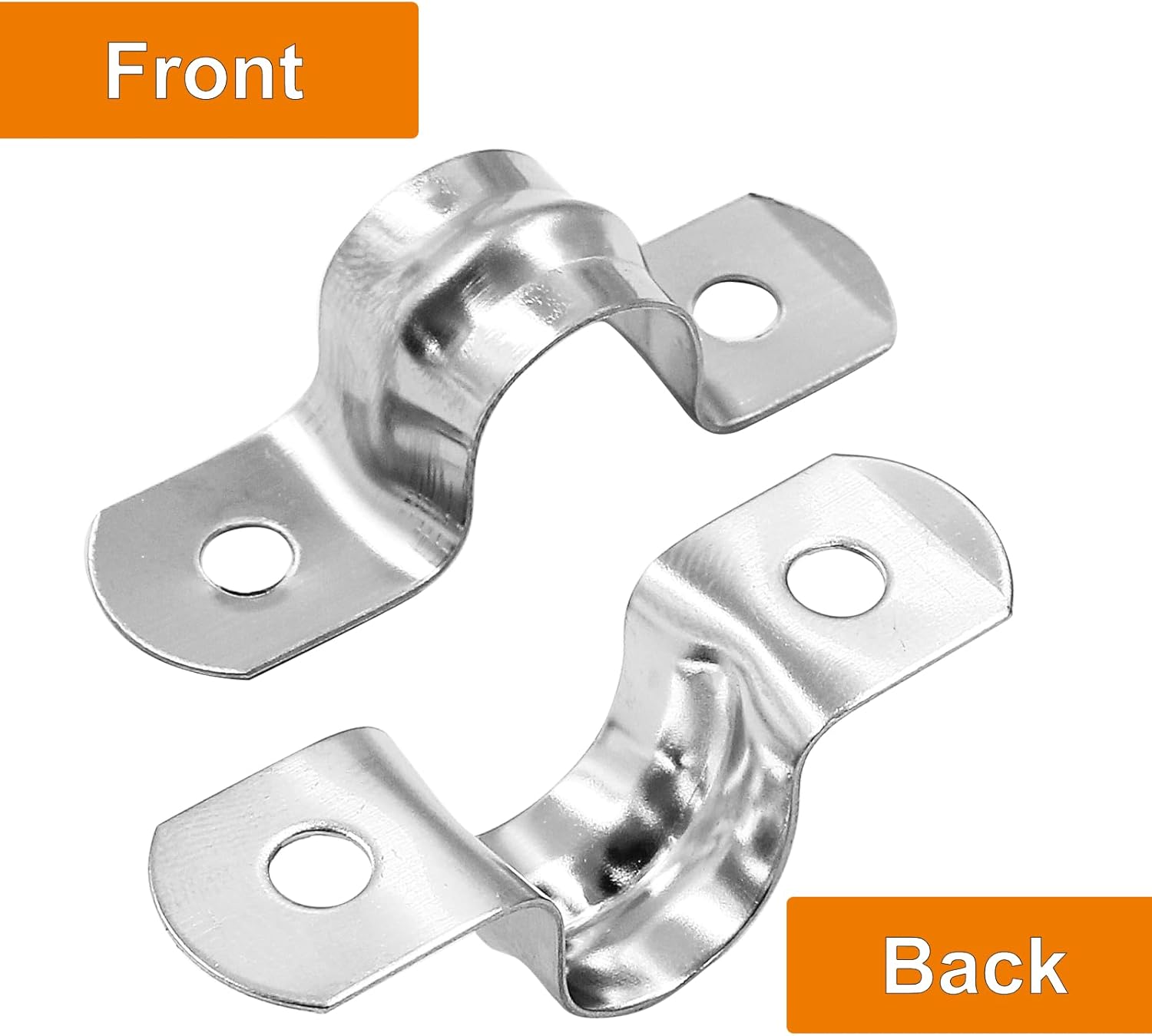 Biaungdo 30 Pcs M12 Rigid Pipe Strap, 1/2" Stainless Steel Two Hole Strap U Bracket Pipe Clamps Heavy Duty Conduit Clamps Tension Tube Clip Cable Clamp Hanger with 2 Holes for Pipe Cable Silver