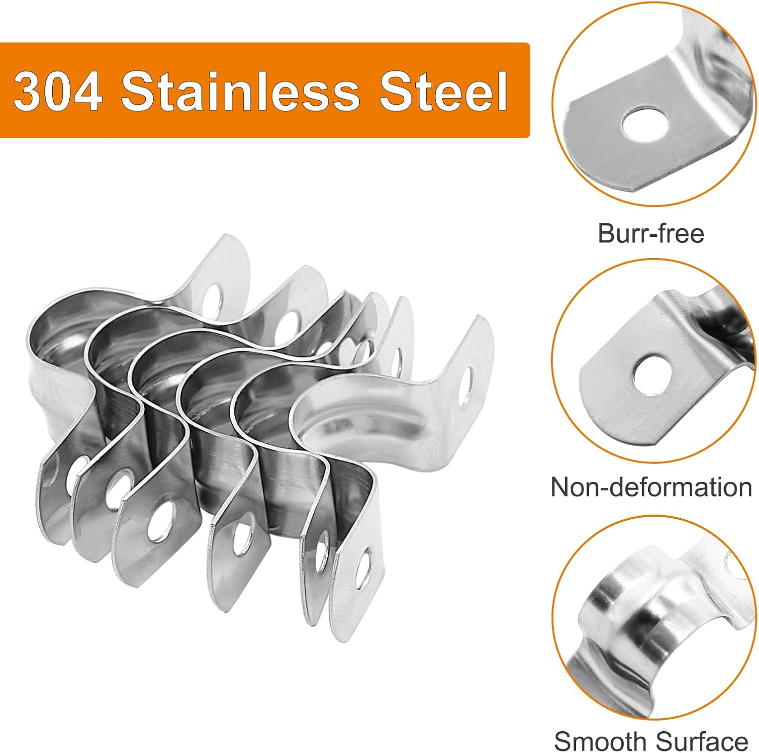 Biaungdo 30 Pcs M12 Rigid Pipe Strap, 1/2" Stainless Steel Two Hole Strap U Bracket Pipe Clamps Heavy Duty Conduit Clamps Tension Tube Clip Cable Clamp Hanger with 2 Holes for Pipe Cable Silver