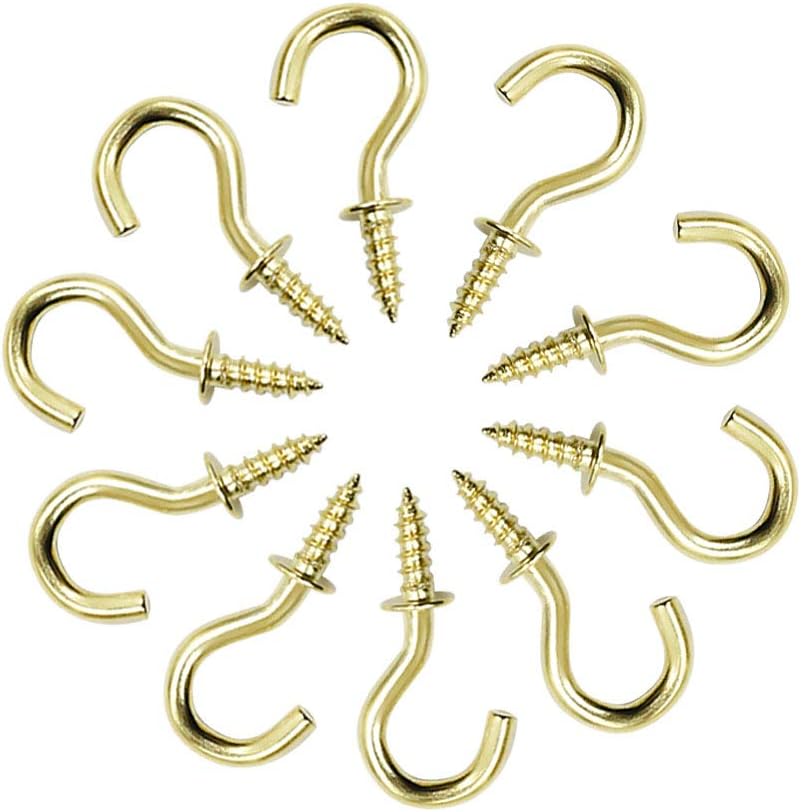 Biaungdo 100 Pcs 1/2" Ceiling Cups Hooks Screw Hooks Ceiling Cup Hooks Self-Tapping Screws Hooks Gold