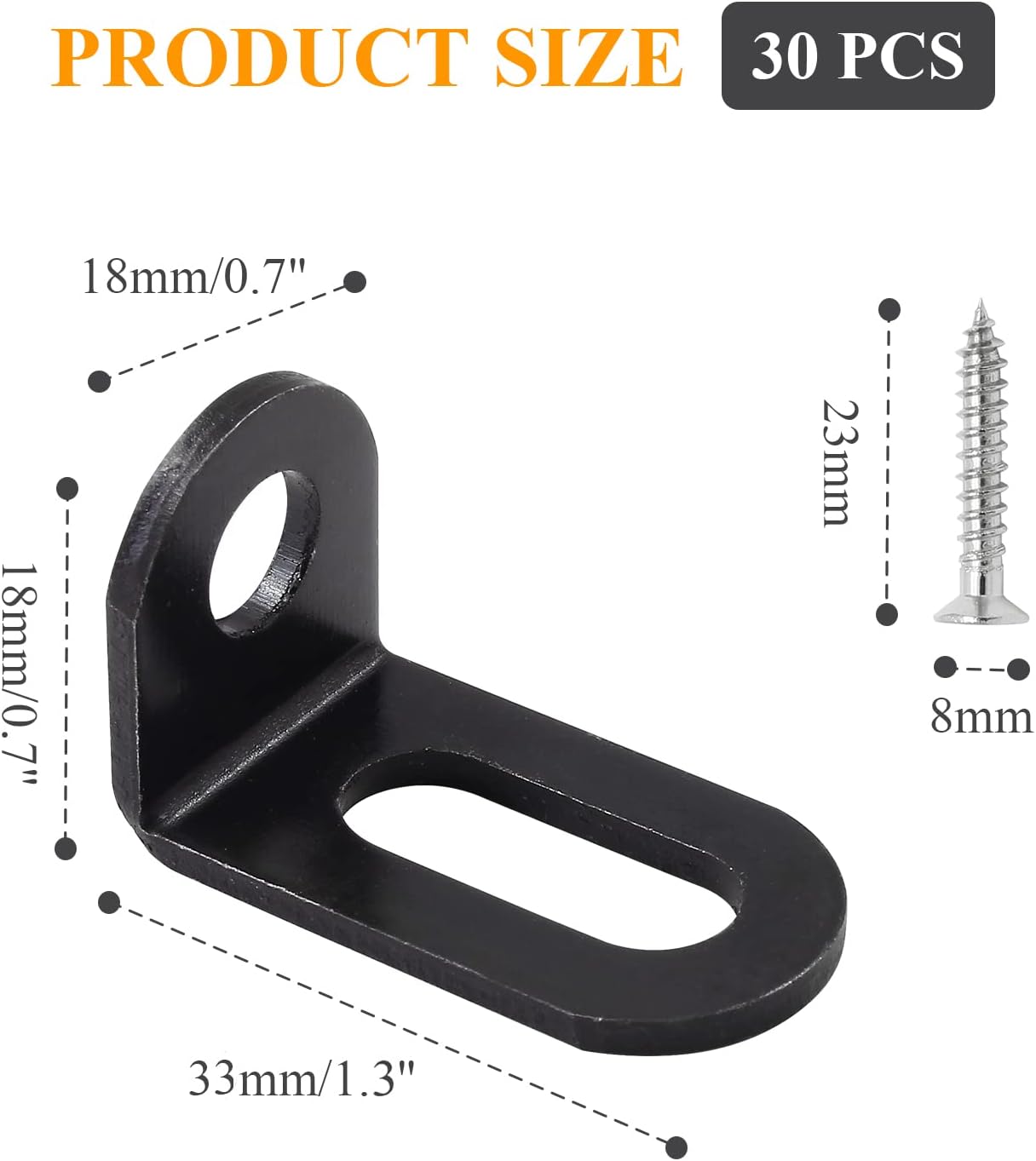 Biaungdo 18x18x33mm/0.7"x0.7"x1.3" Adjustable Right Angle Brackets L-Shape Corner Brace Support Black- 30 Pcs
