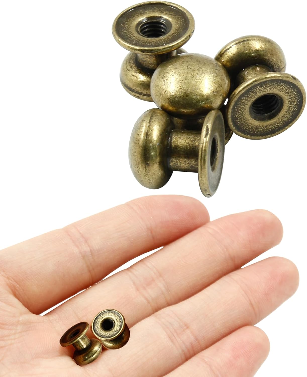 Biaungdo 12pcs 0.31" x 0.39" Mini Drawer Pulls, Round Cabinet Knobs Handles Pulls for Dresser Closet Chest Drawer Wooden Jewelry Box Cases, Antique Bronze