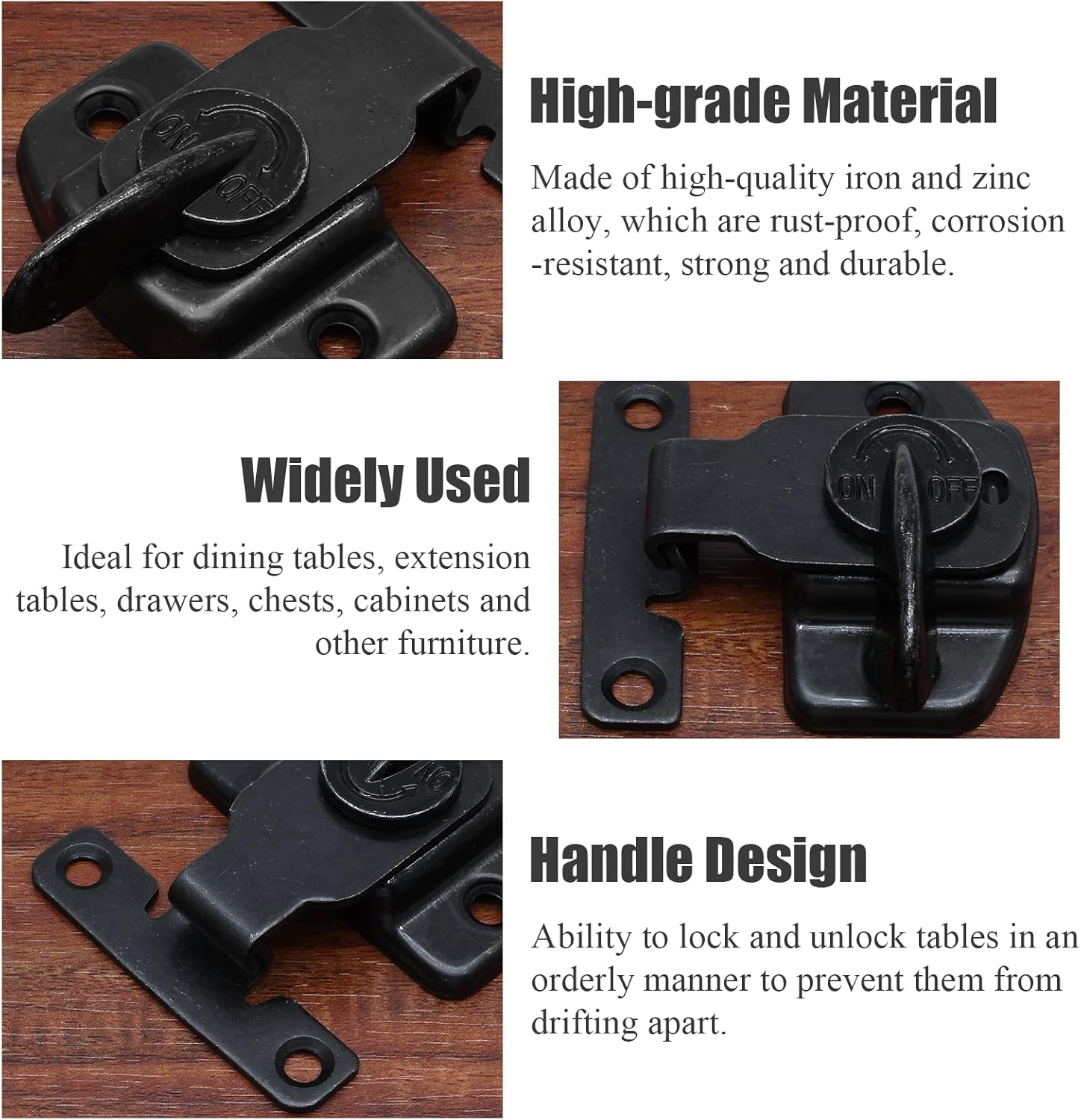 Biaungdo 4 Pieces Metal Dining Table Locks Dining Training Table Buckles Latches Table Connectors Leaf Latch Hardware Accessories Black