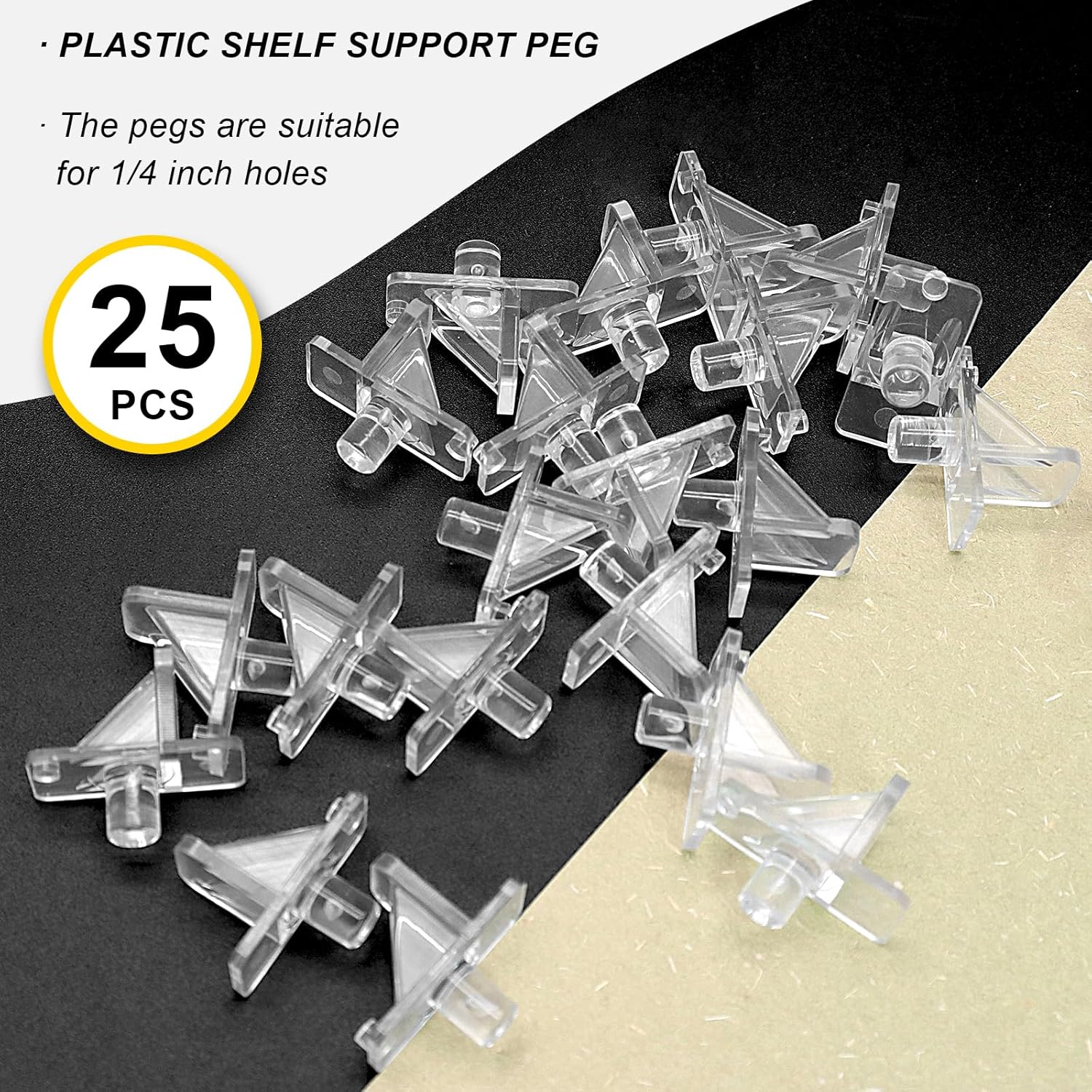 Biaungdo 25 Pcs Shelf Support Pegs, 1/4 Inch Clear Cabinet Shelf Pins Plastic Cabinet Shelf Pegs Clips for Kitchen Furniture Bookcase Closet Cabinets Furniture