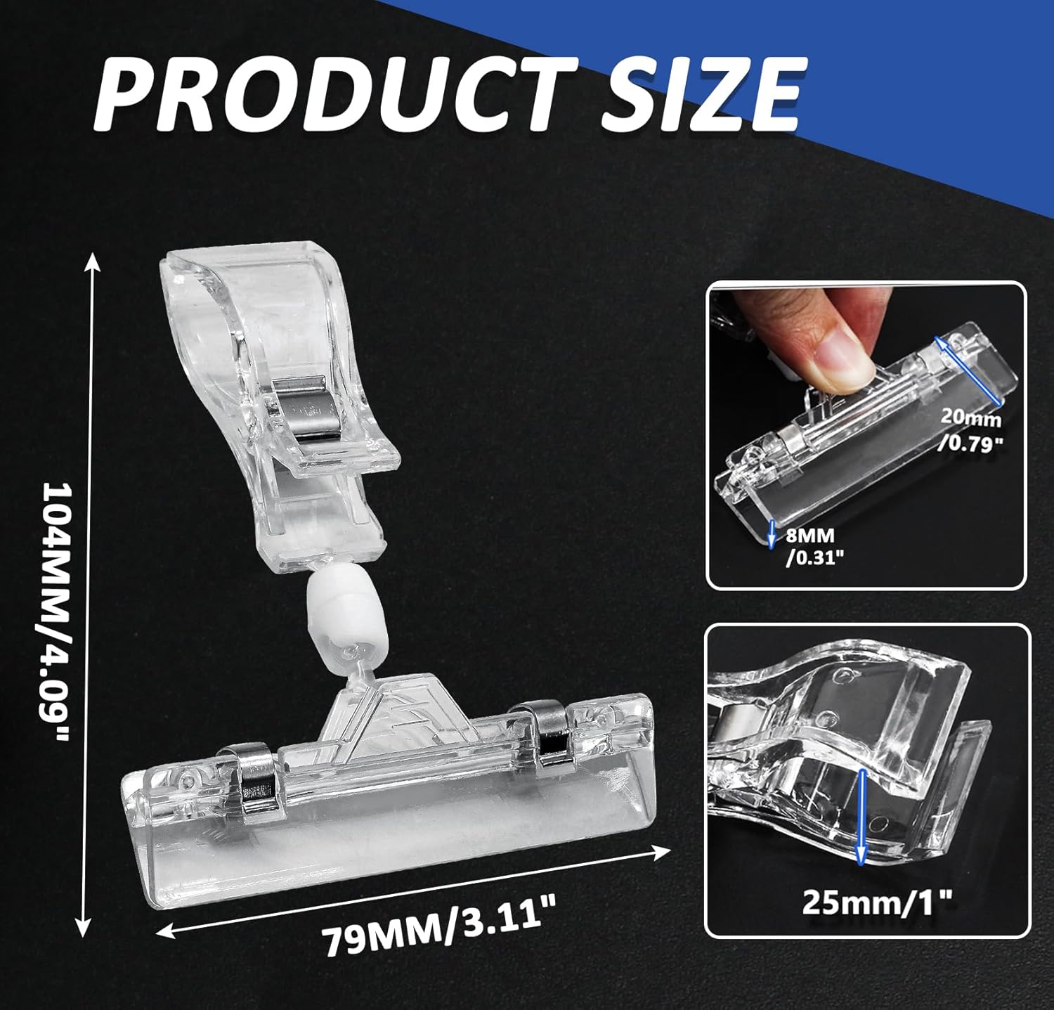 Biaungdo 12 Pcs Rotating Clip Swivel Sign Rotatable Holding Clamp, Clear Rotating Sign Clip Price Display Holder Clips for Shelves, Store, Business, Exhibition, Supermarkets