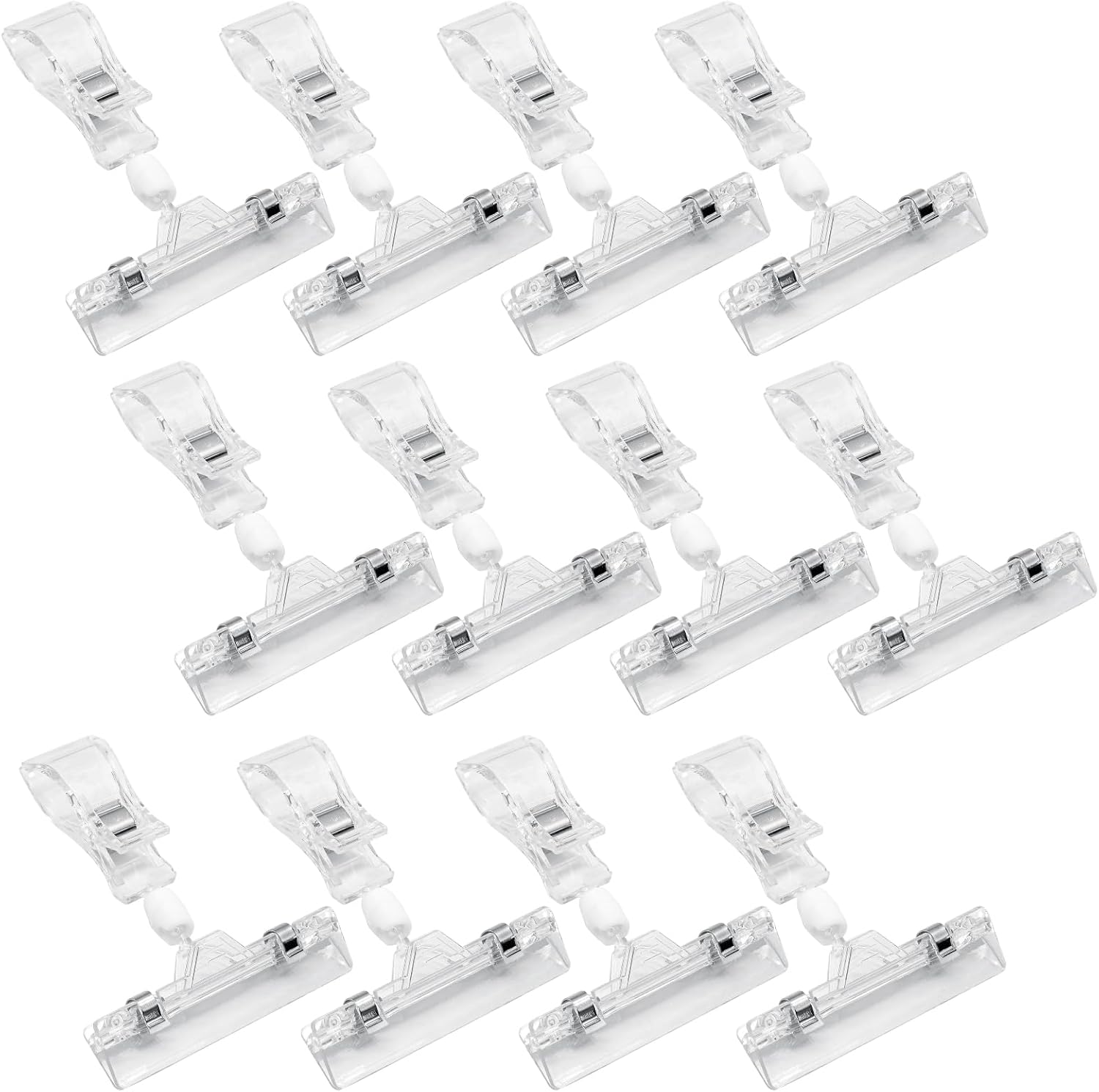Biaungdo 12 Pcs Rotating Clip Swivel Sign Rotatable Holding Clamp, Clear Rotating Sign Clip Price Display Holder Clips for Shelves, Store, Business, Exhibition, Supermarkets