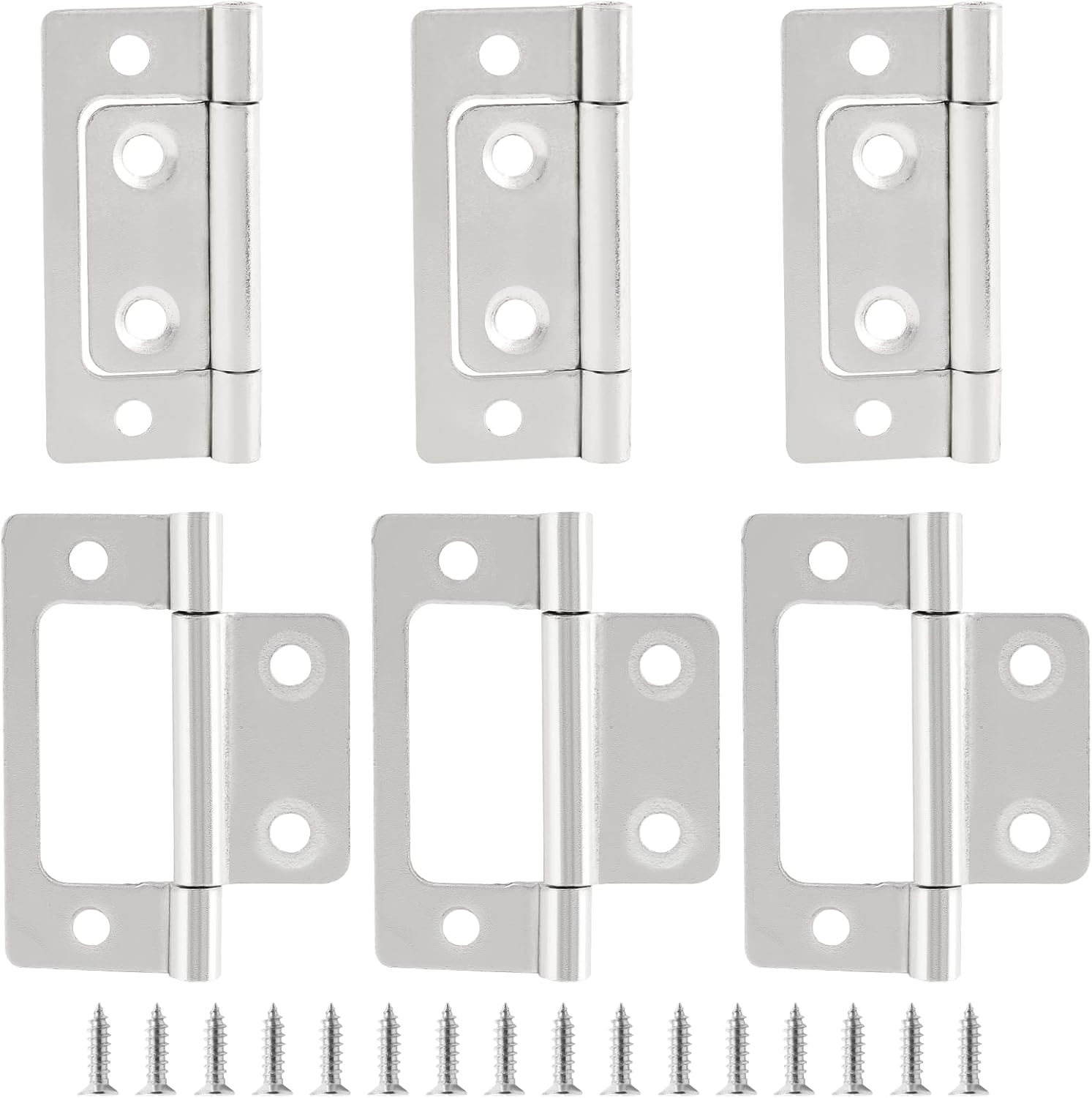 Biaungdo 6 Pcs Non-Mortise Door Hinges, 2 inch x 1 inch Bifold Butt Cabinet Hinges Vintage Furniture Hardware Antique Door Hinge with Screws for Door, Windows, Cabinet, Cupboard White Nickel