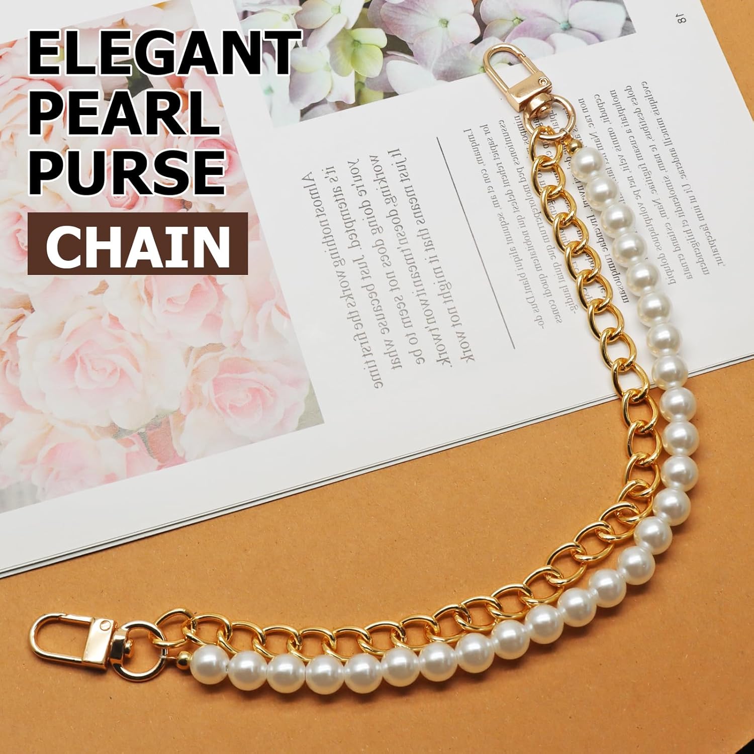 Biaungdo Pearl Purse Chain, Luxury Gold Handbag Straps Replacement, Pearl Bag Charm Chain Strap Short Purse Handles Clutches Handles for DIY Crafts Bags