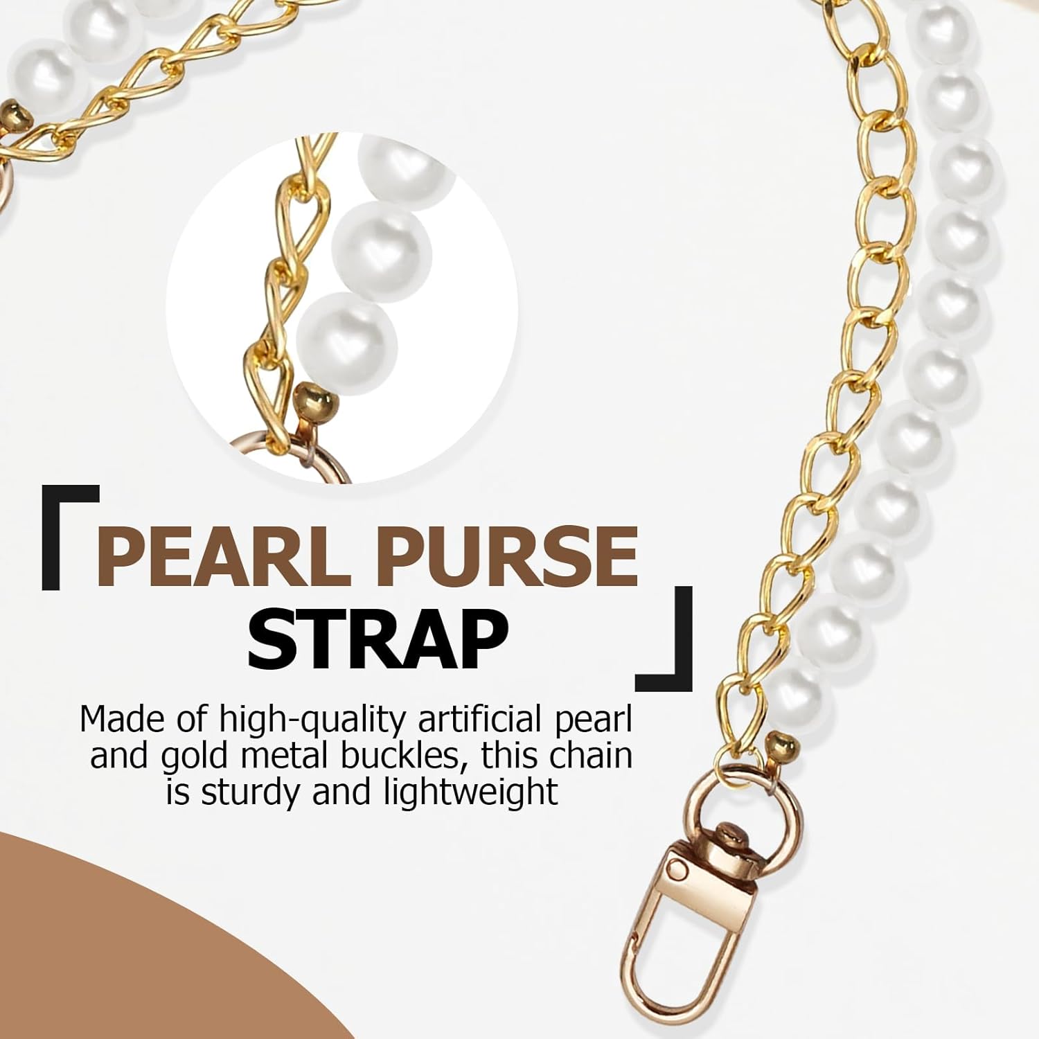 Biaungdo Pearl Purse Chain, Luxury Gold Handbag Straps Replacement, Pearl Bag Charm Chain Strap Short Purse Handles Clutches Handles for DIY Crafts Bags