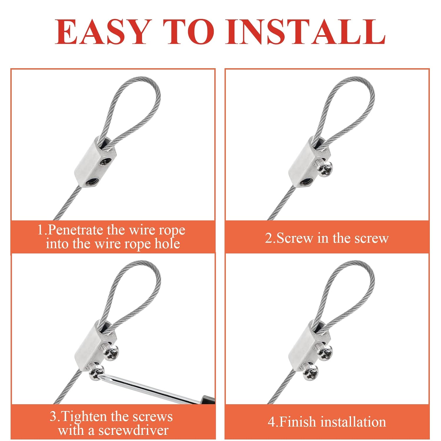 Biaungdo 12 Pcs Stainless Steel Wire Rope Cable Clamp, Adjustable New Upgrade Double Hole Wire Rope Clamp Fastener