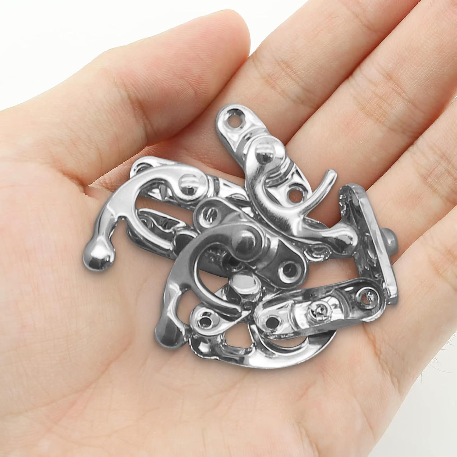 Biaungdo 5pcs Retro Vintage Style Swing Bag Clasp Closure Lock Latch for Furniture Wooden Box Jewelry Case Silver Tone with Mounting Screw & Screwdriver, 33 x 29 mm