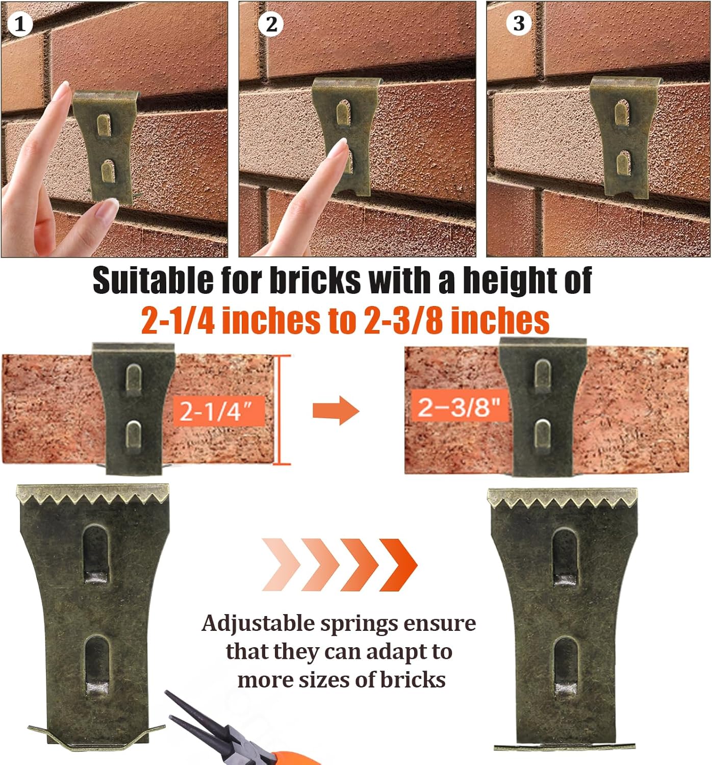 Biaungdo 6 Pcs Brick Wall Clips, Steel Brick Hook Clips, Heavy Duty Brick Hanger for Hanging Outdoors, Metal Brick Wall Hangers Outside Home Decor for 2-1/4 to 2-3/8 inches Bricks Red Bronze