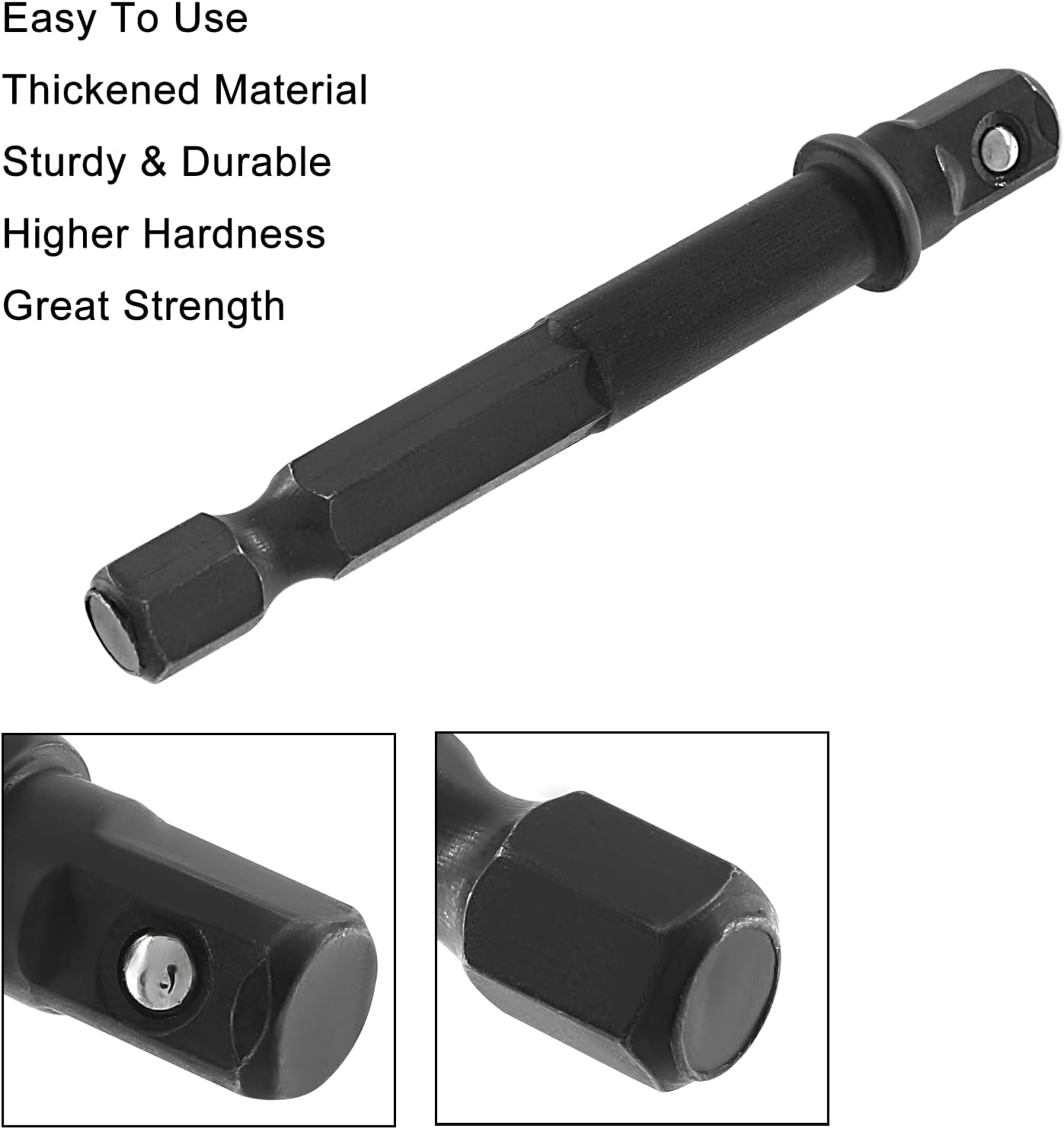 Biaungdo Square Socket Bit Adapter, 5 Pcs 1/4 Hex Impact Socket Extension Socket Driver Bits Set Impact Socket Adapter for Automotive DIY Drills 1/4 Hex Shank, Black