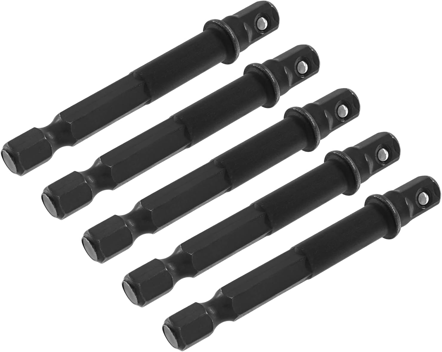 Biaungdo Square Socket Bit Adapter, 5 Pcs 1/4 Hex Impact Socket Extension Socket Driver Bits Set Impact Socket Adapter for Automotive DIY Drills 1/4 Hex Shank, Black
