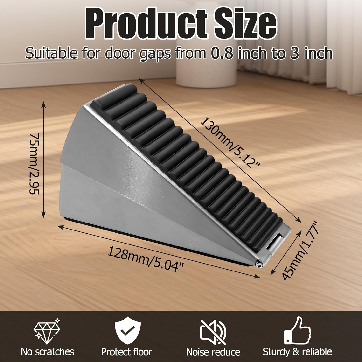 Biaungdo 1 Pack Heavy Duty Door Stopper, Up to 3 Inch Tall Adjustable Spring Loaded Large Door Stopper Wedge Stoppers Stainless Steel Doorstop for Bottom of Door Brushed Nickel