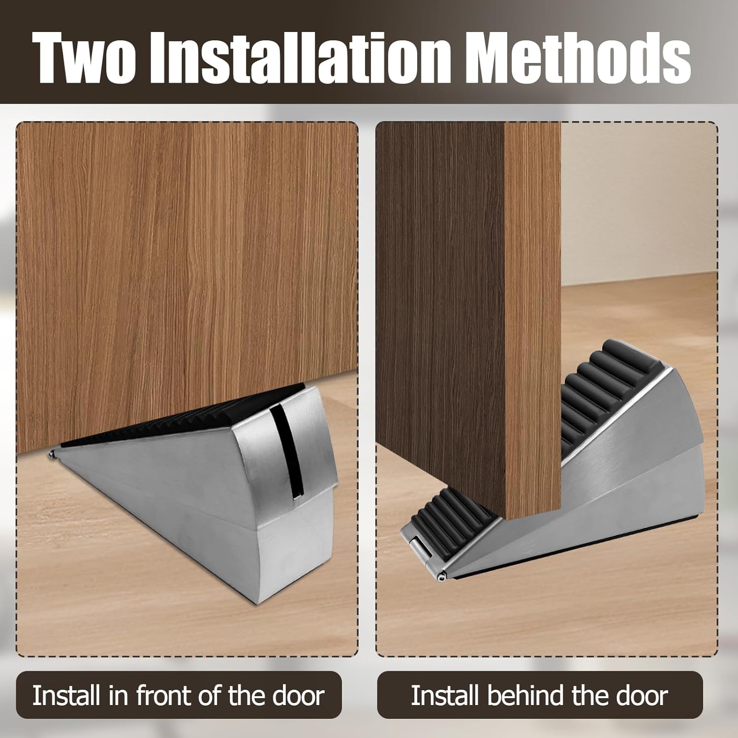 Biaungdo 1 Pack Heavy Duty Door Stopper, Up to 3 Inch Tall Adjustable Spring Loaded Large Door Stopper Wedge Stoppers Stainless Steel Doorstop for Bottom of Door Brushed Nickel