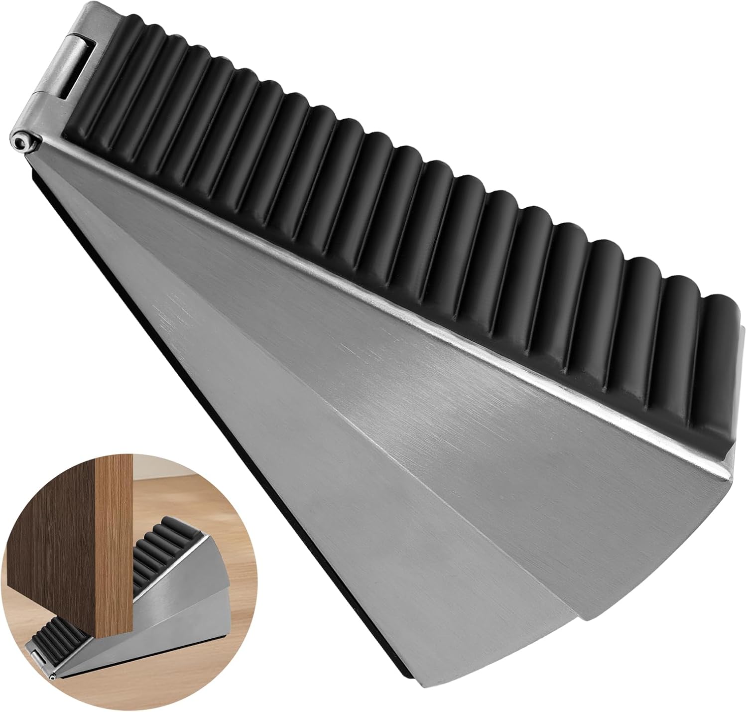 Biaungdo 1 Pack Heavy Duty Door Stopper, Up to 3 Inch Tall Adjustable Spring Loaded Large Door Stopper Wedge Stoppers Stainless Steel Doorstop for Bottom of Door Brushed Nickel