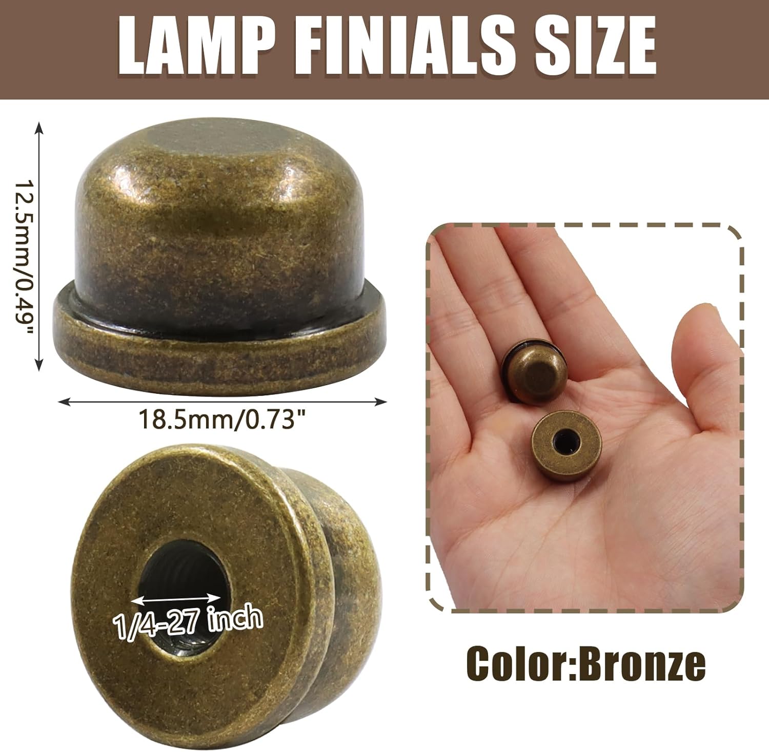 Biaungdo 2 Pack Metal Lamp Finial Cap Knob, Lamp Shade Screw Cap Top Lamps Decoration for Lamps Shade Holder, 1/4-27 Inch, Bronze