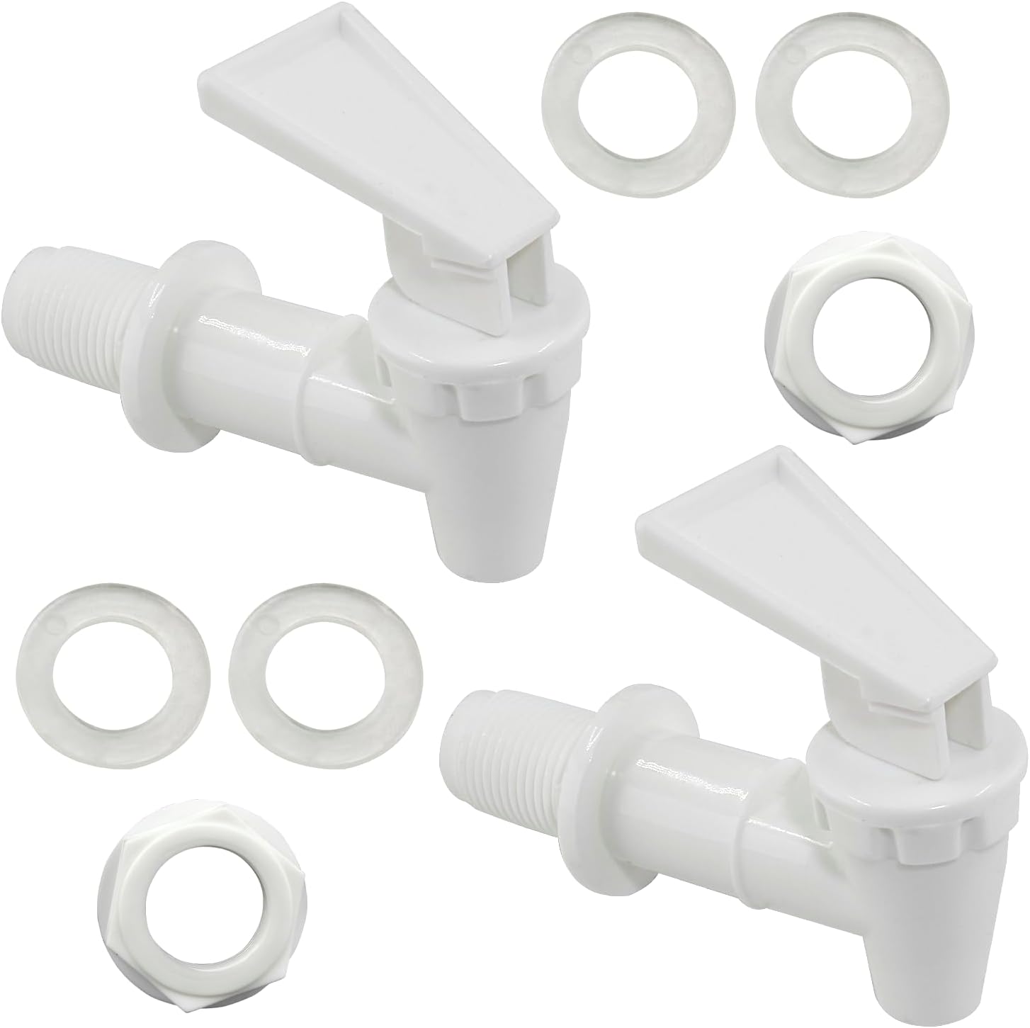 Biaungdo Replacement Water Cooler Faucet Bottle Jug, 2 Sets BPA-Free Plastic Water Spigot Spout Beverage Water Crock Dispenser Tap Set Lever Beverage Pour Dispenser Valve Milky White