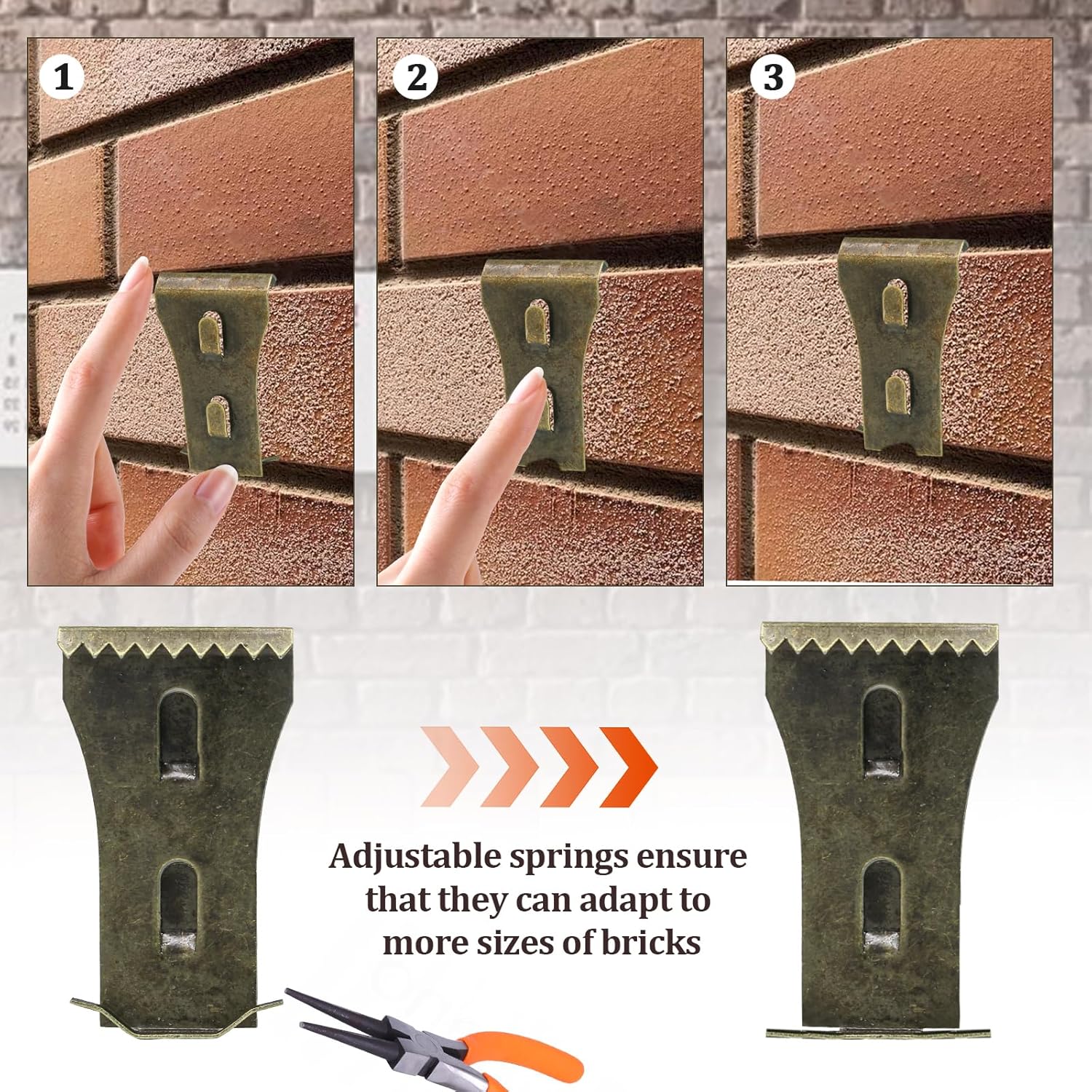 Biaungdo 8 Pcs Brick Wall Clips, Steel Brick Hook Clips, Heavy Duty Metal Brick Wall Hanger for Hanging Outdoors, Outside Home Decor for 2-1/4 to 2-3/8 inches Bricks Red Bronze