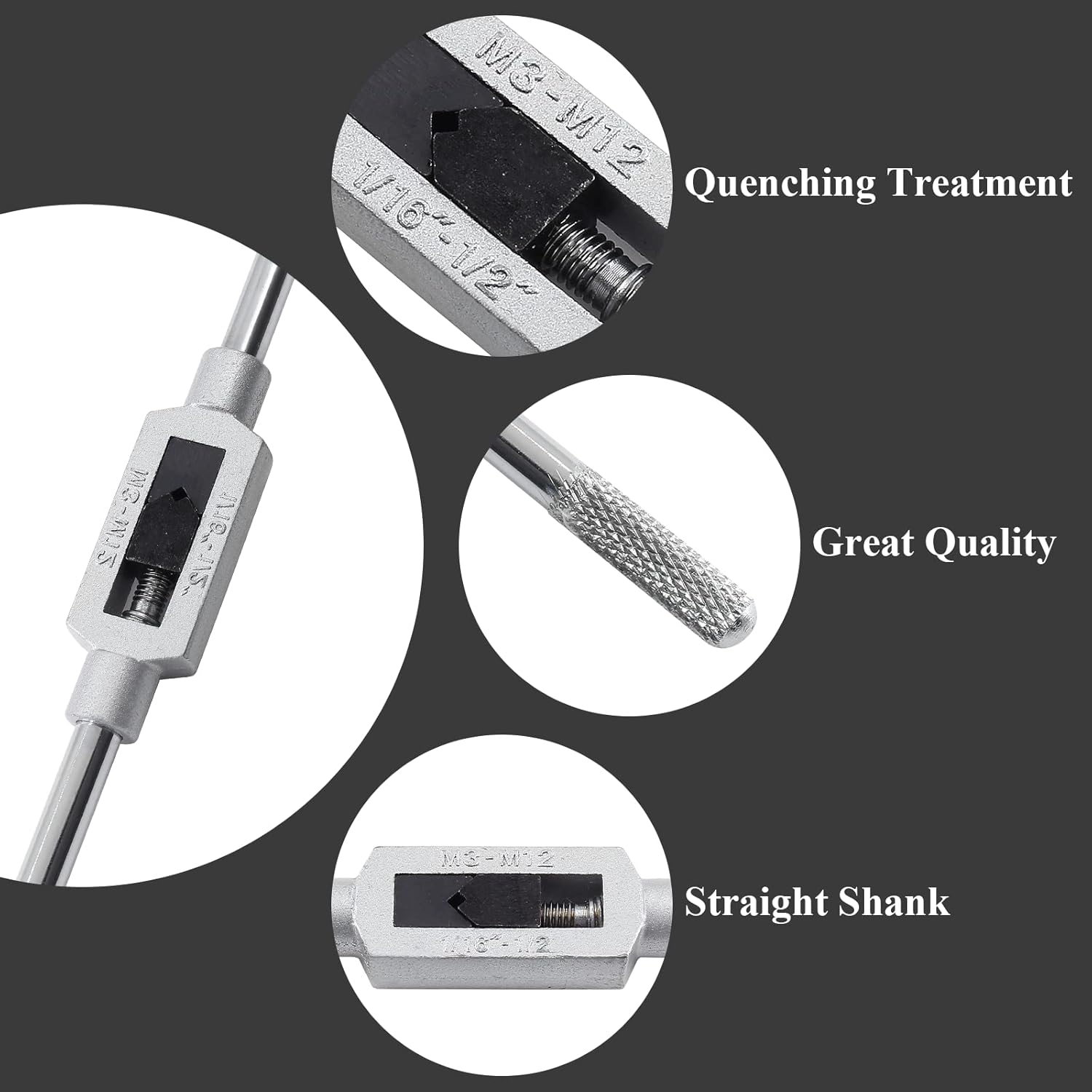 Biaungdo 1/16"- 1/2" Tap Capacity Adjustable Tapping Wrench Profesional Handle Tap and Reamer Wrench M3-12