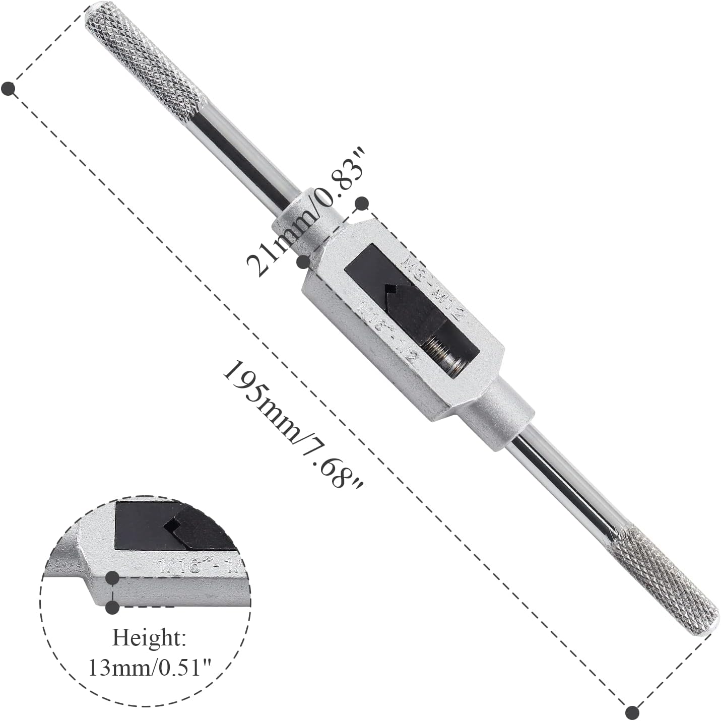 Biaungdo 1/16"- 1/2" Tap Capacity Adjustable Tapping Wrench Profesional Handle Tap and Reamer Wrench M3-12